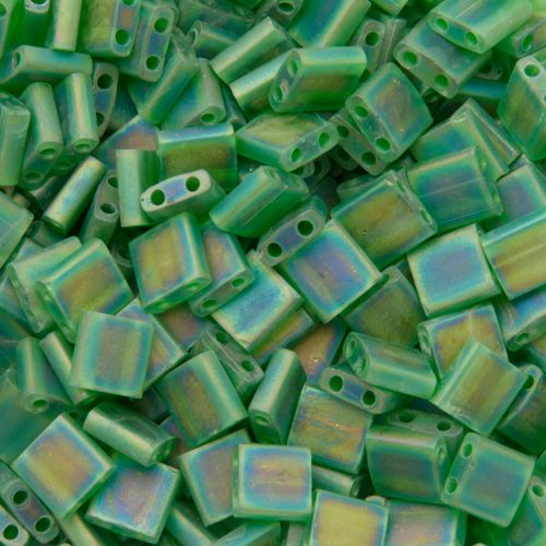 miyuki tila beads - matte transparent green ab 5mm | 5gr