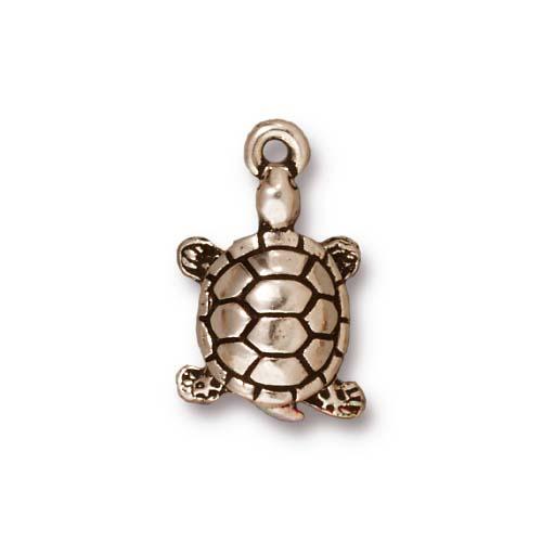 antique silver plated turtle charm 15mm | 1pc