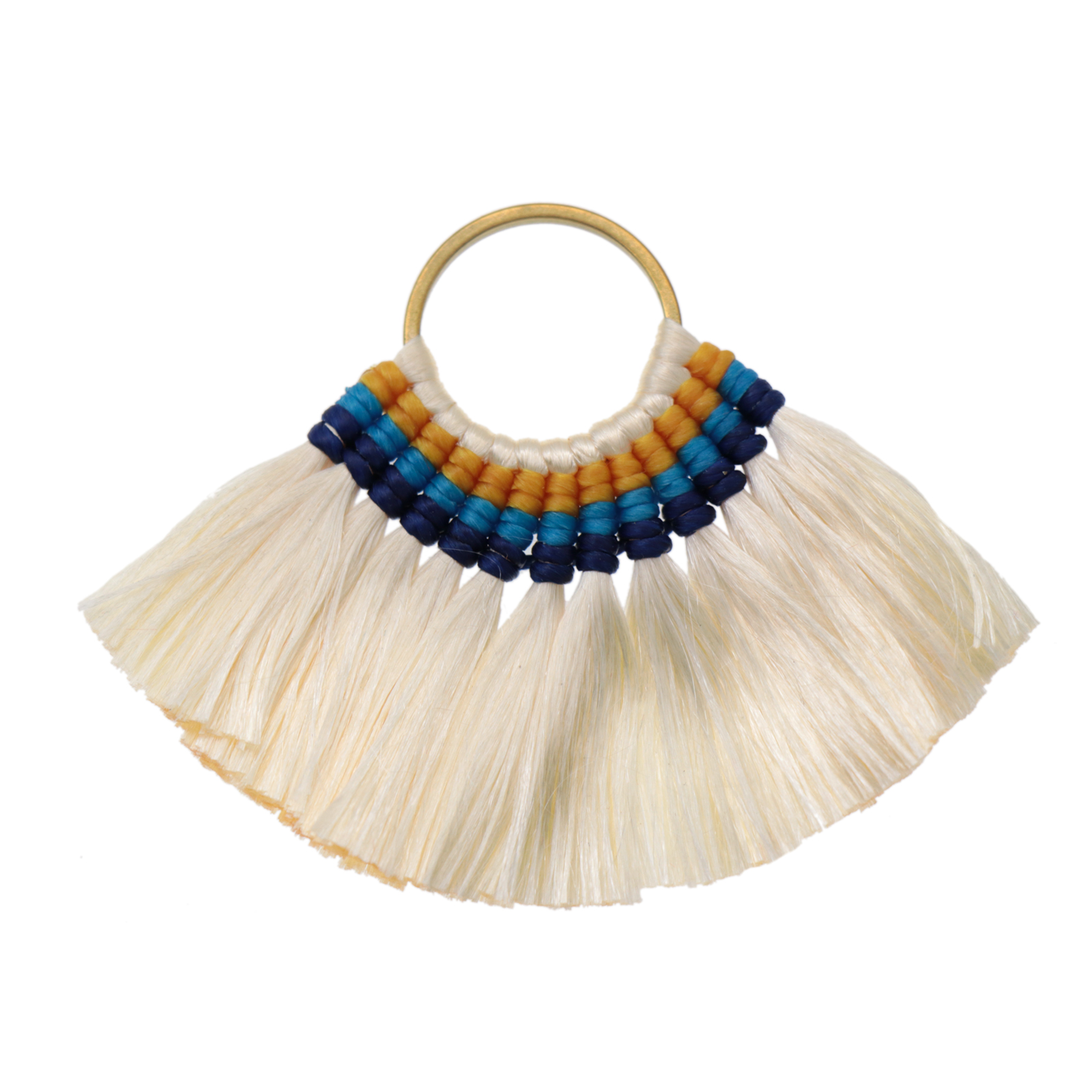 silk tassel pendant - gold circle/beige 75x55mm | 1pc