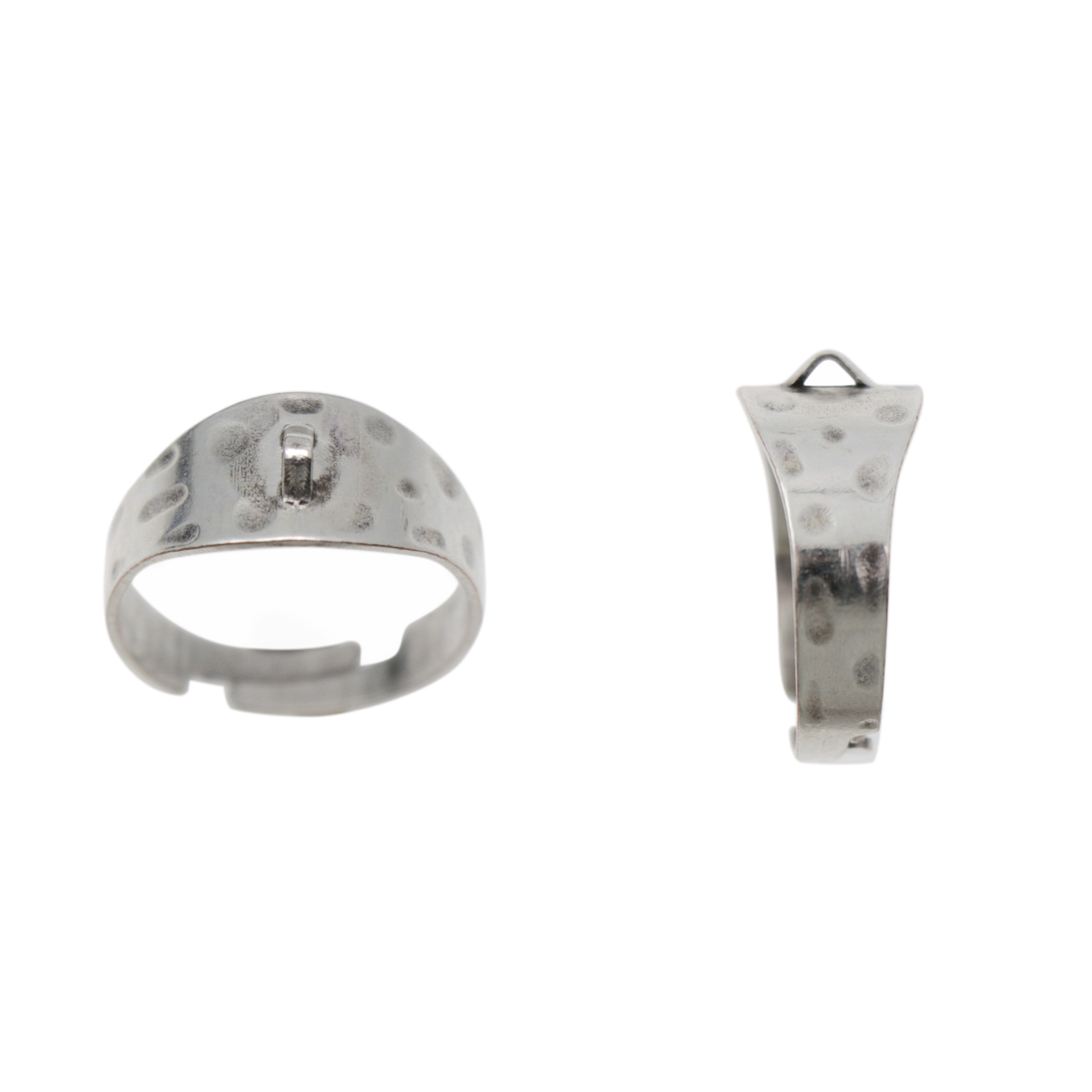 antique silver plated hammered midi ring 14mm | 1pc