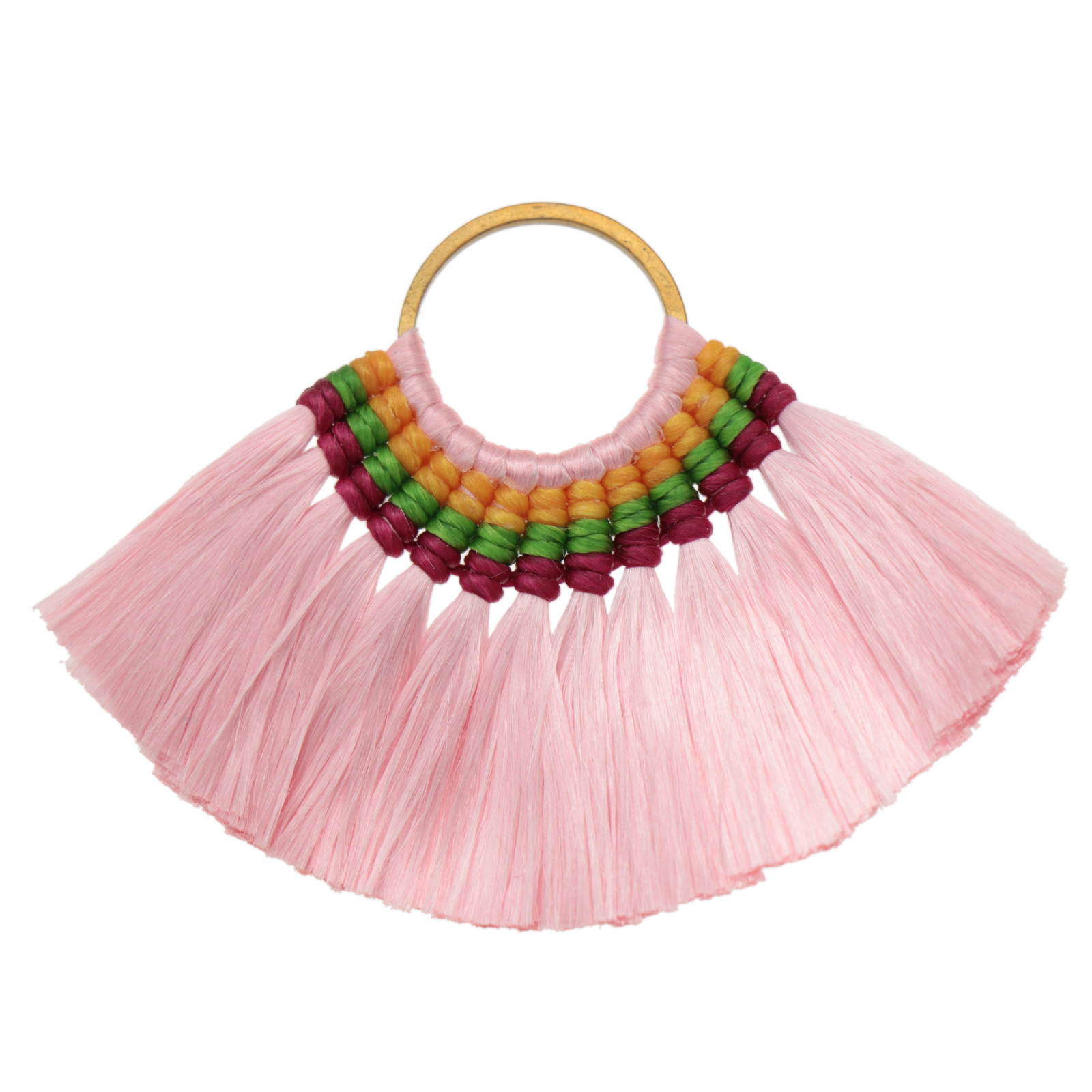 silk tassel pendant - gold circle/pink 75x55mm | 1pc