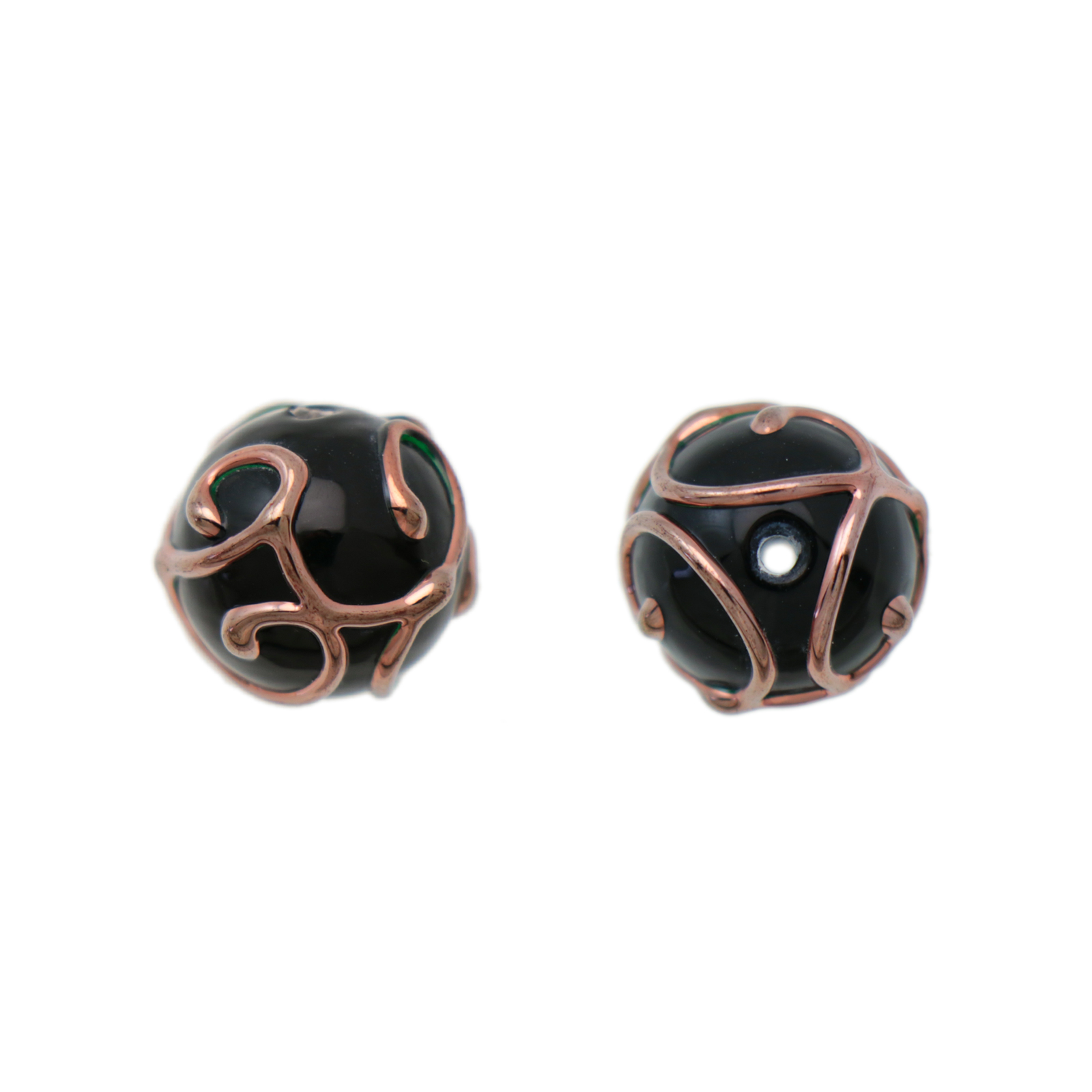 czech lampwork rose gold curly black round 12mm | 1pc