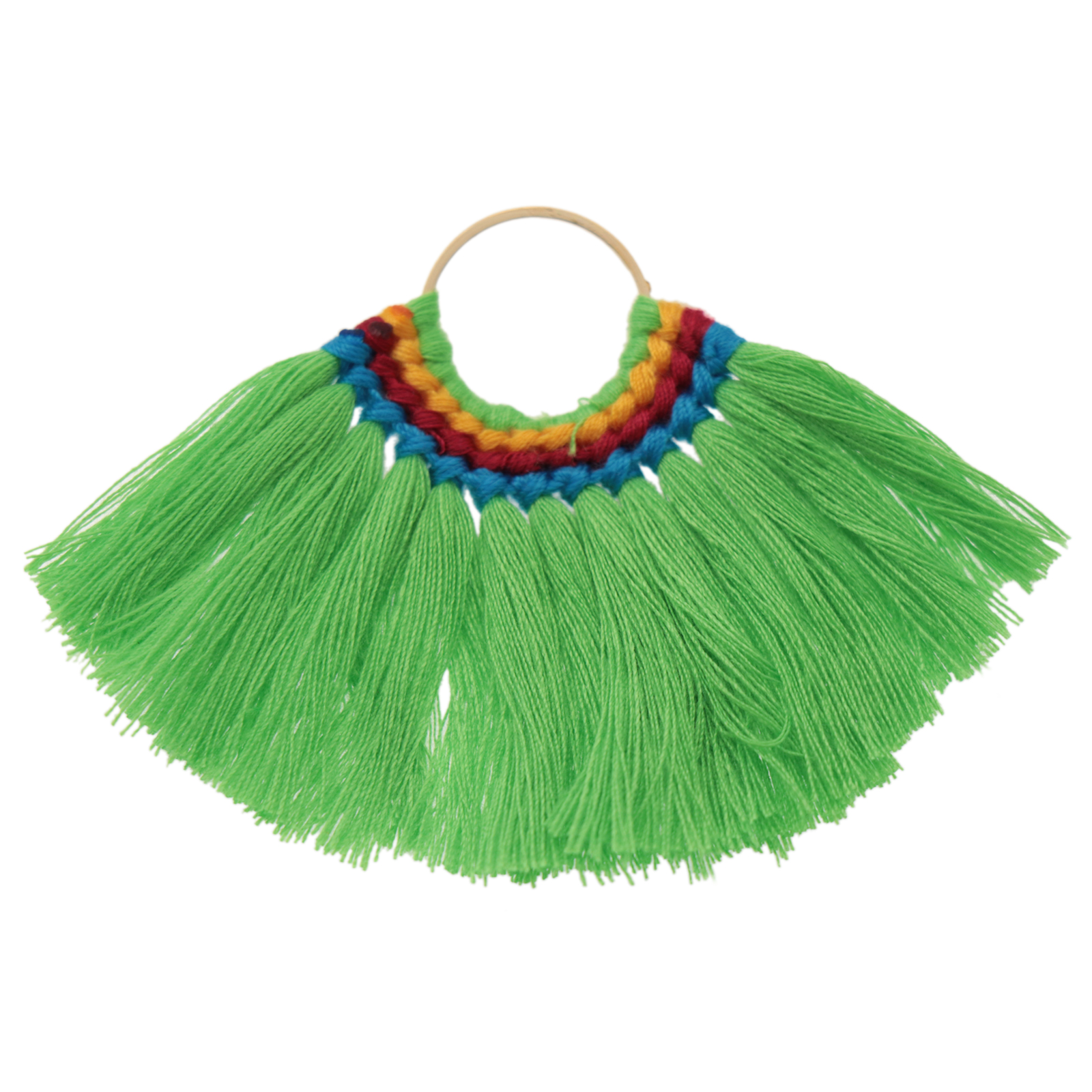 cotton tassel pendant - gold circle/green 75x59mm | 1pc
