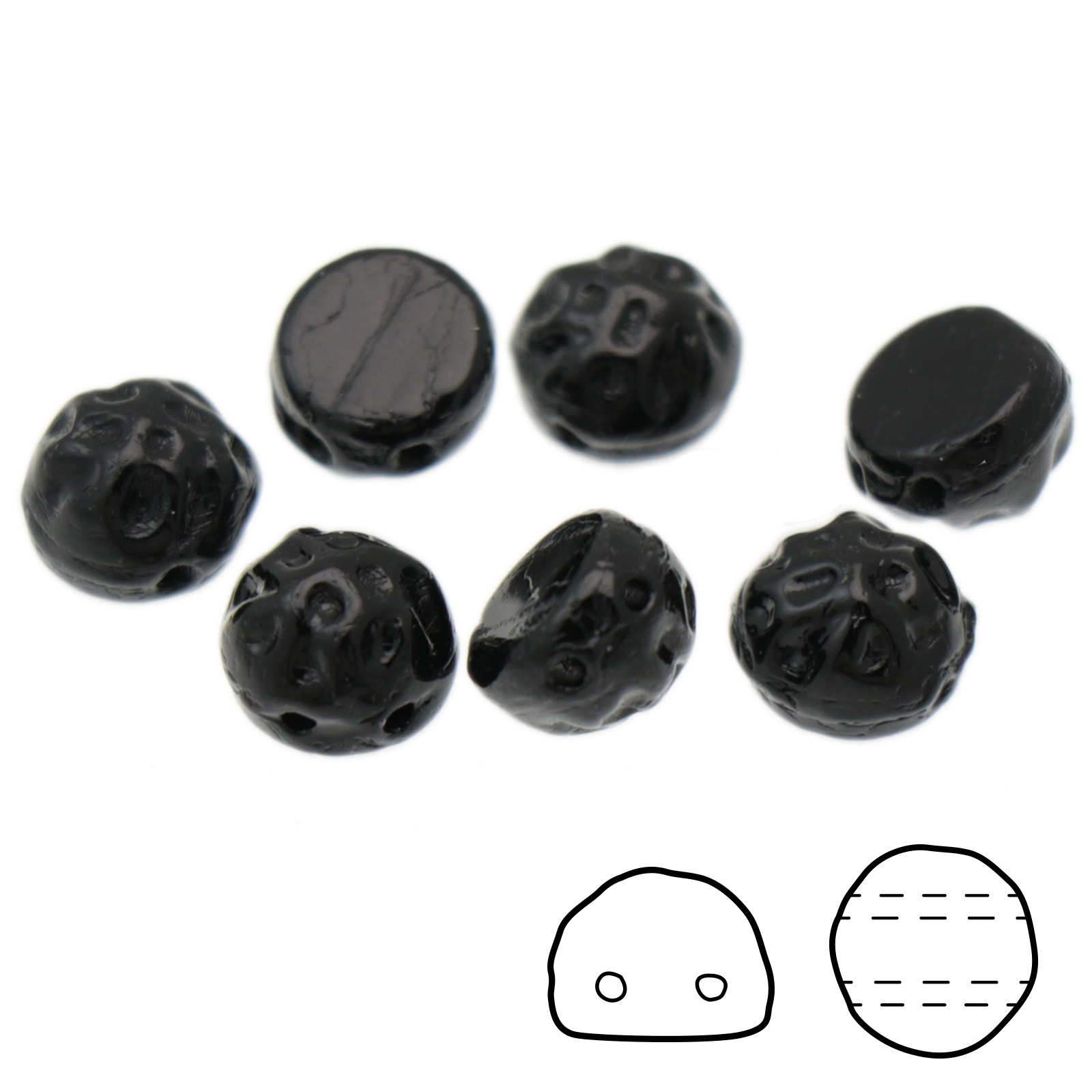 baroque 2 hole cabochon jet 7mm | 12pc
