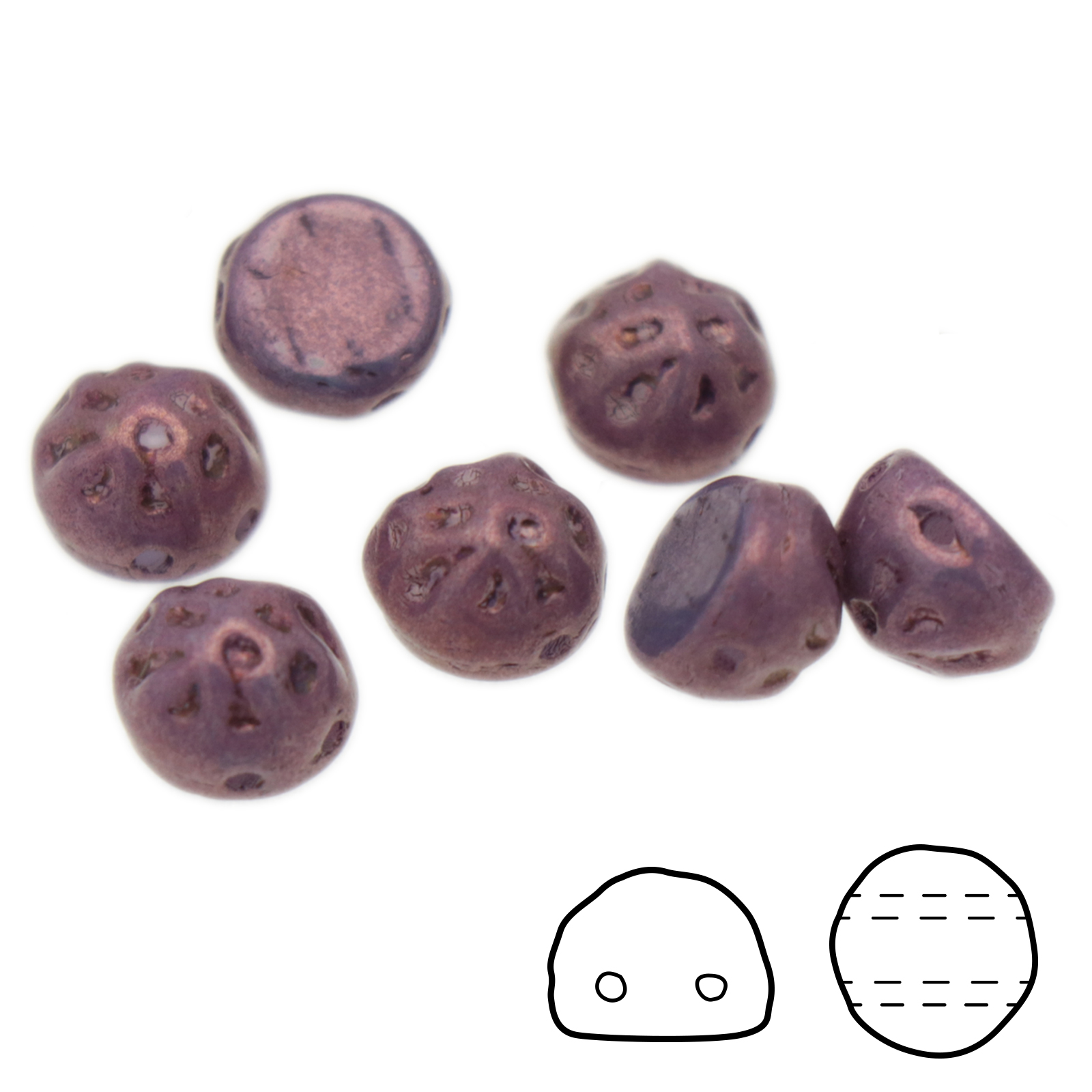glas cabochon 2 löcher baroque lila vega luster 7mm | 12st
