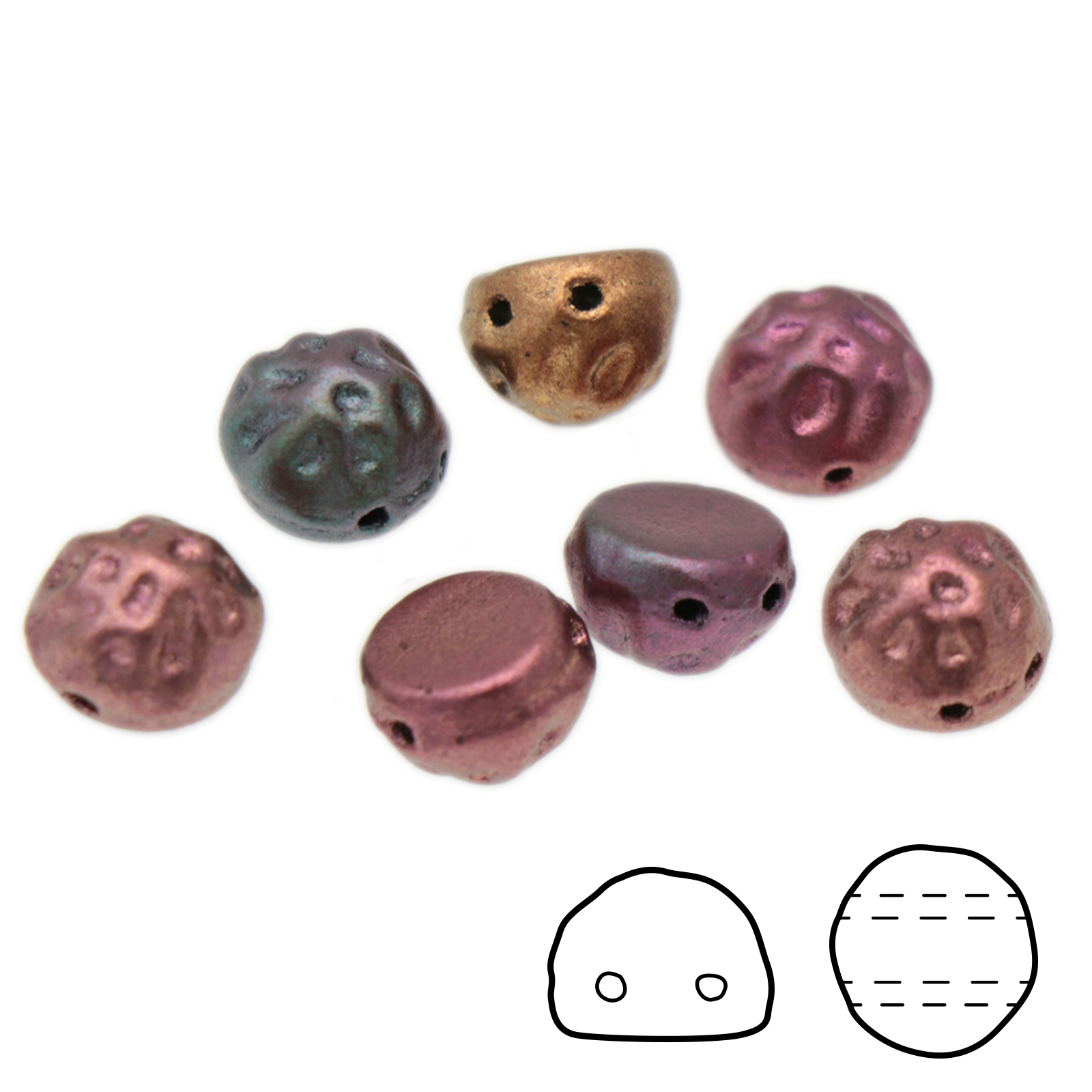 baroque 2 hole cabochon crystal orange rainbow 7mm | 12pc