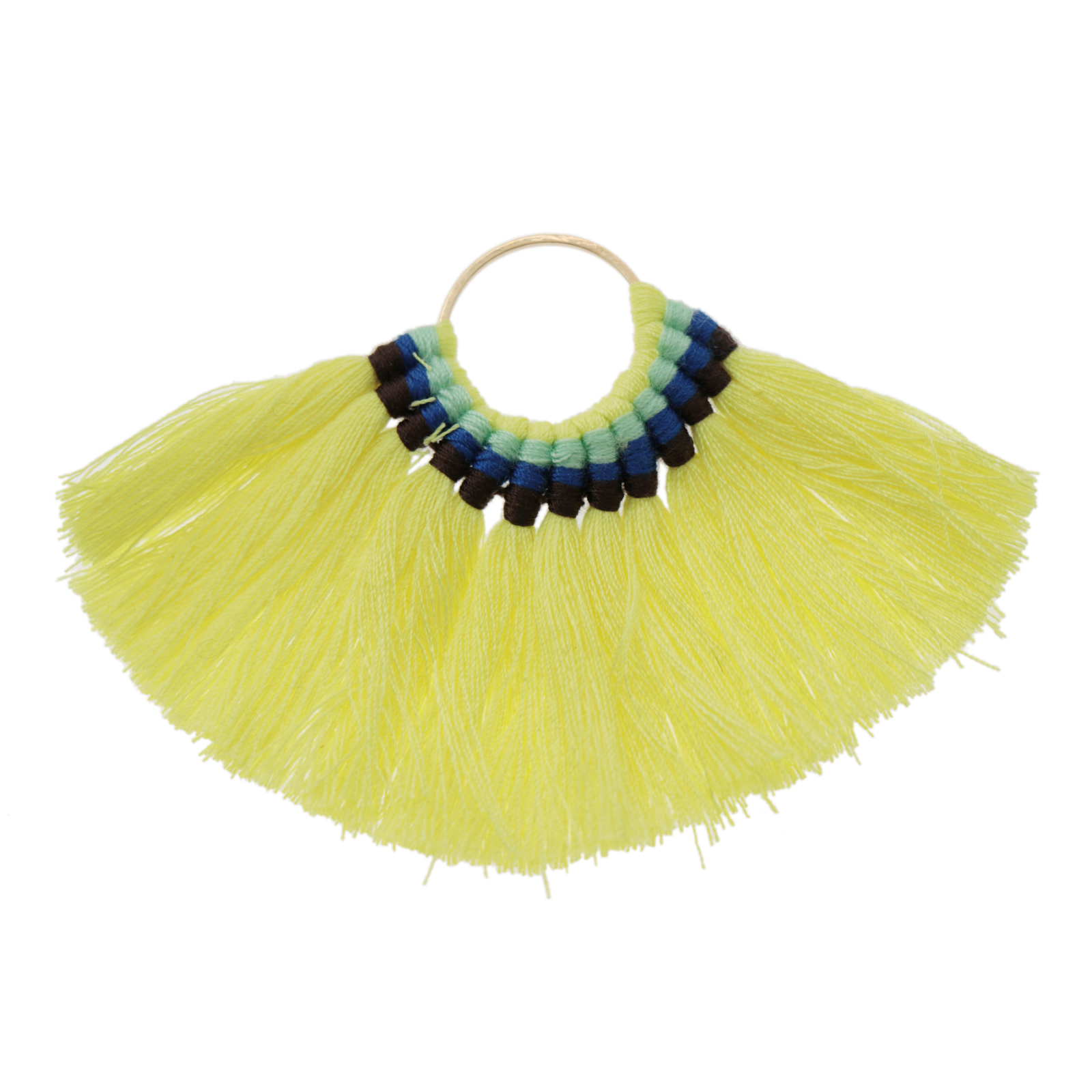 cotton tassel pendant - gold circle/yallow 75x59mm | 1pc
