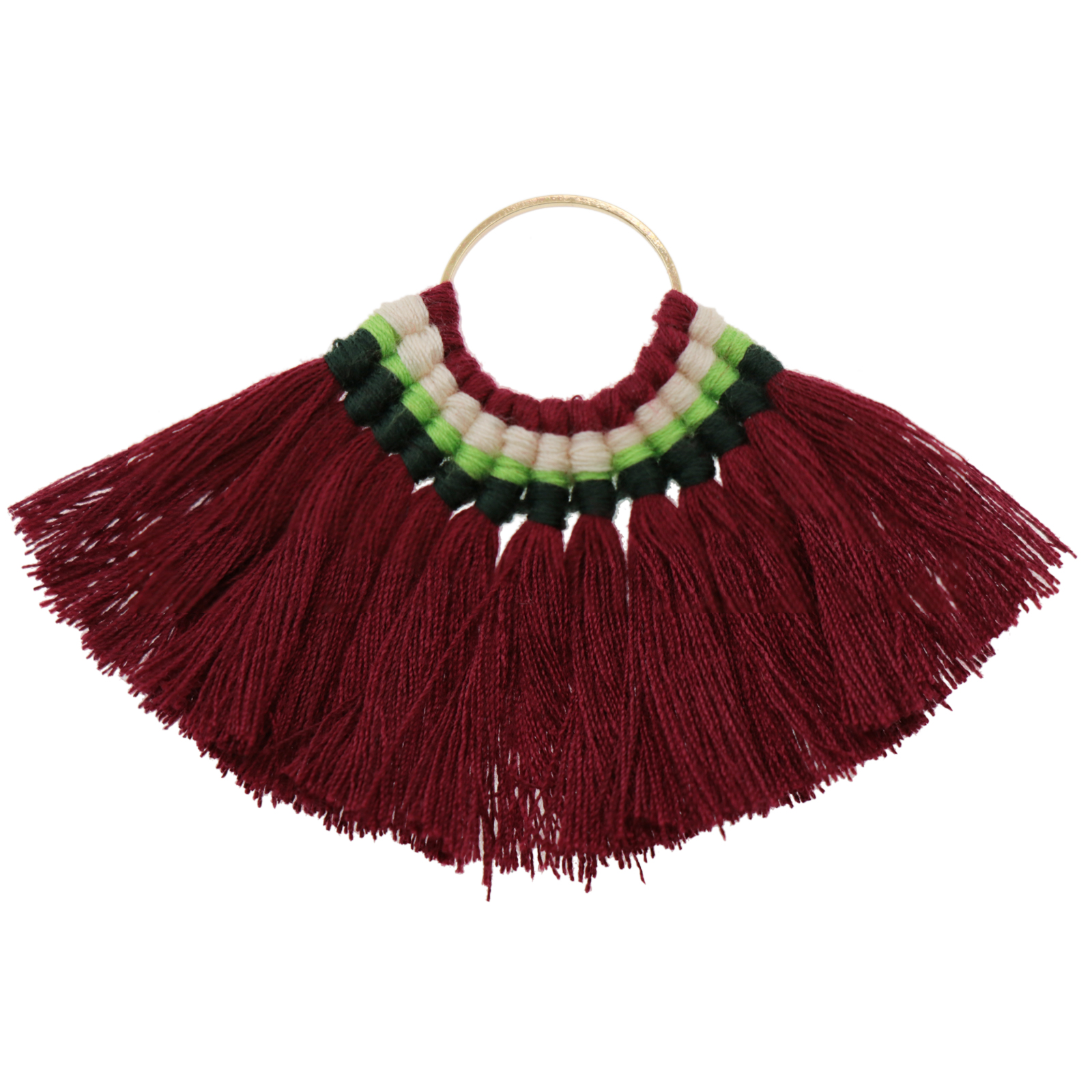 cotton tassel pendant - gold circle/bordeaux 75x59mm | 1pc