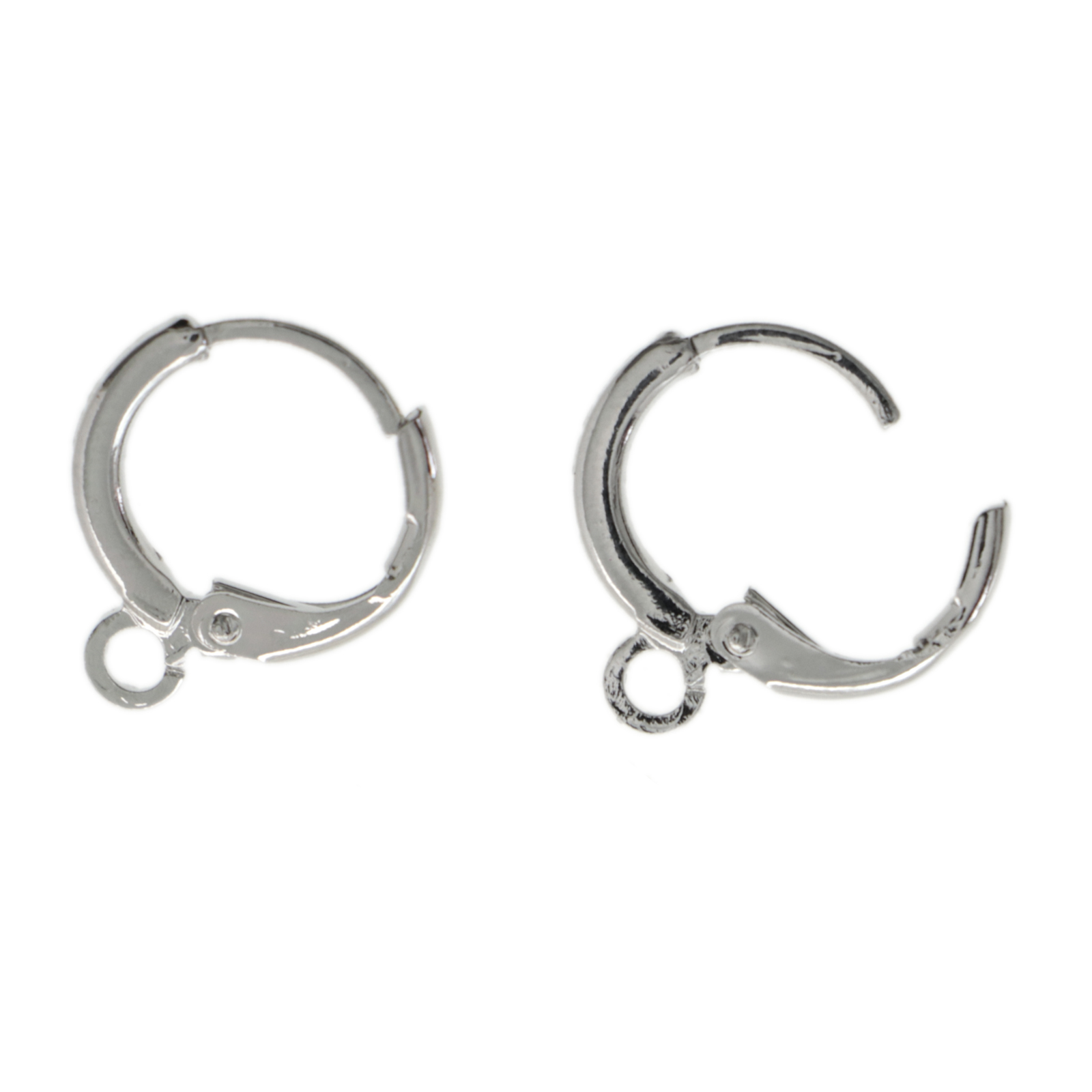 rhodium plated leverback hoop earring 10x1,2mm with 1 jumpring | 2pc