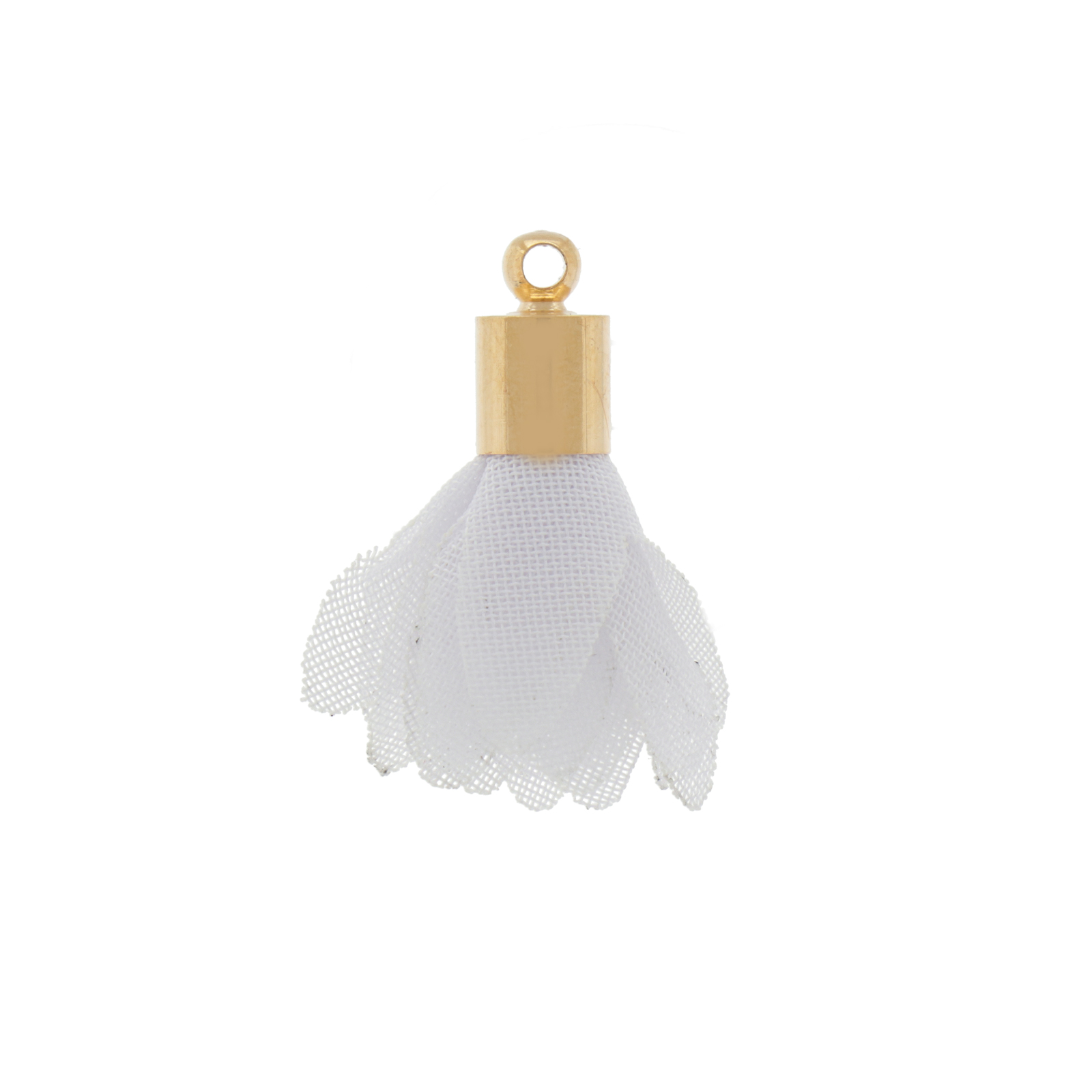 synthetic satin tassel with gold-plated end - white 25mm | 2pc