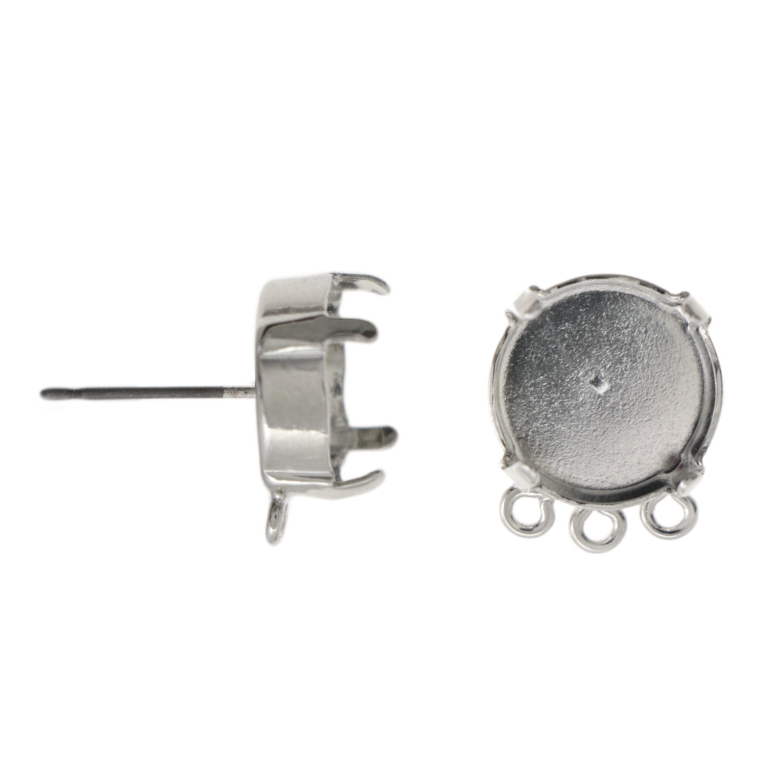 rhodium silver plated post earrings with rivoli 1122 setting 12mm | 2pc