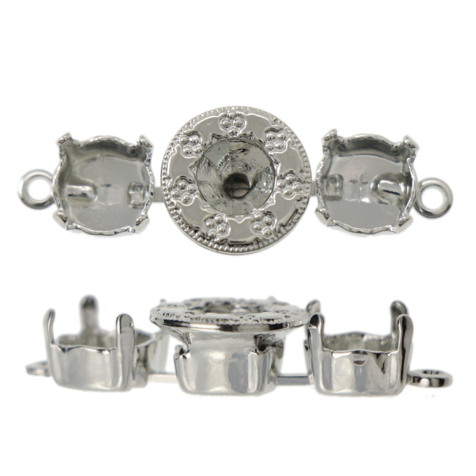 rhodium silver plated triple setting for chaton ss39/ss29 33x12mm | 1pc