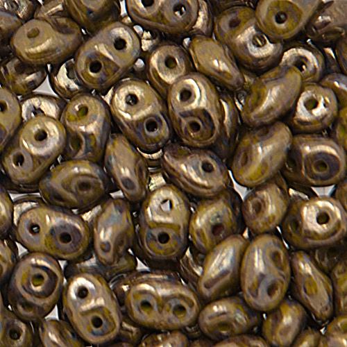 superduo seed beads 5x2,5mm - opaque olivine bronze picasso | 10gr