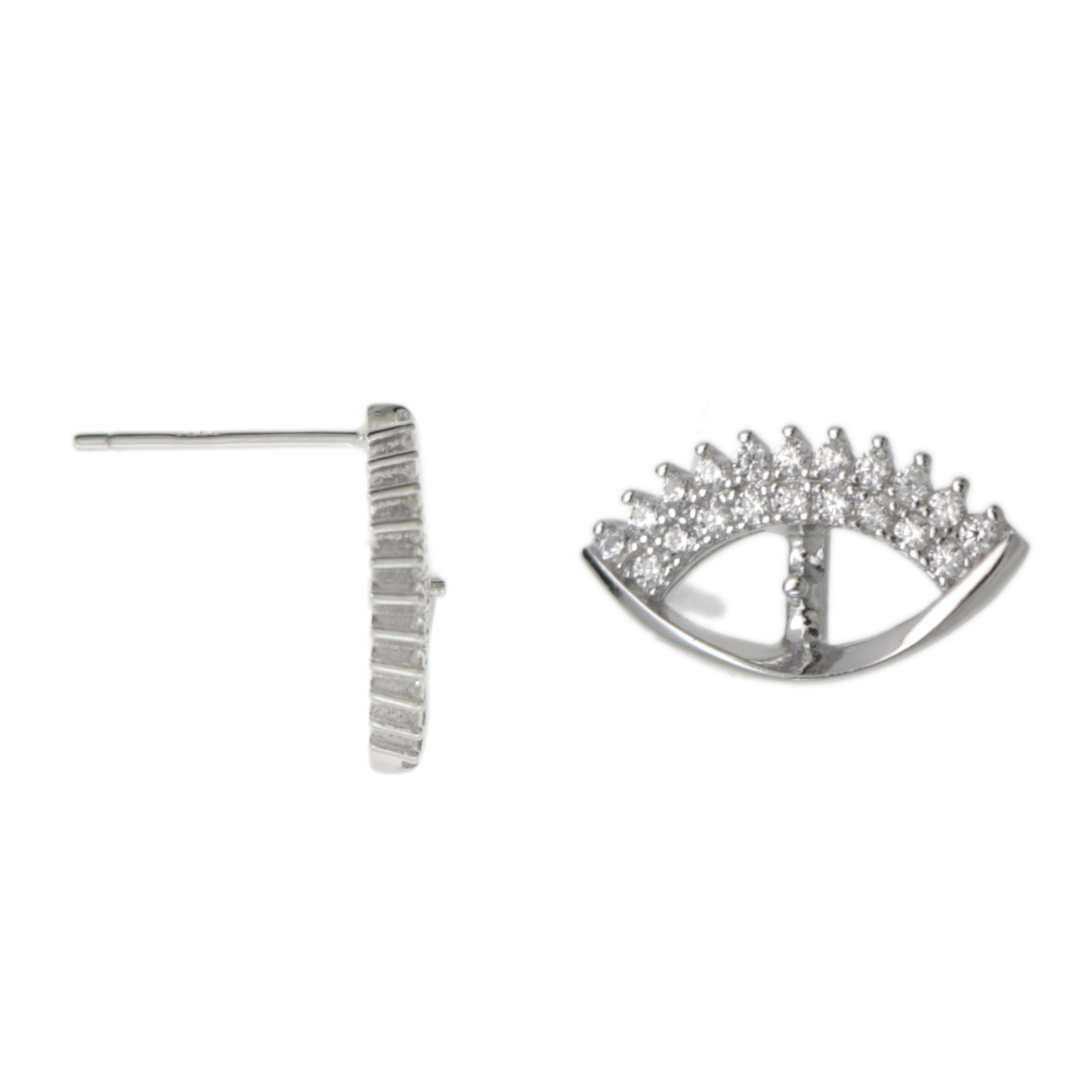 rhodium sterling silver half-drilled post earrings with cubic zirconia 18x8mm | 2pc