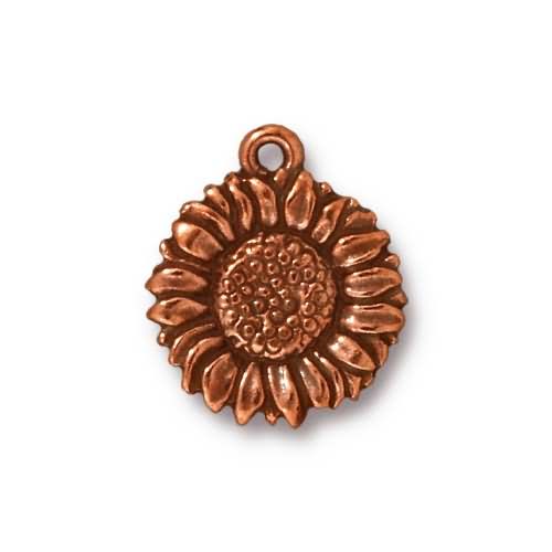 antique copper plated sunflower charm 15mm | 1pc