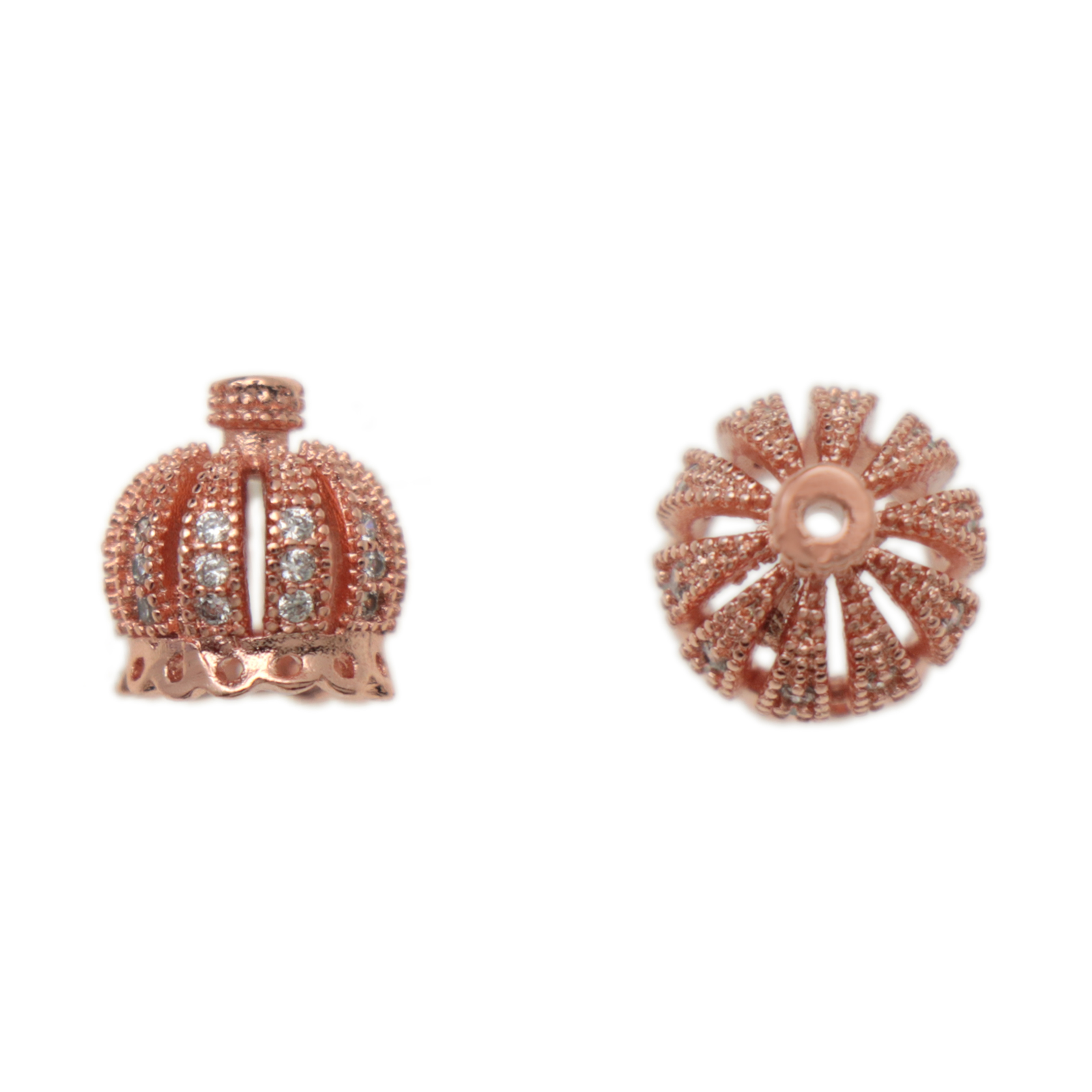 rose gold plated metal cz bead cup 8mm | 1pc