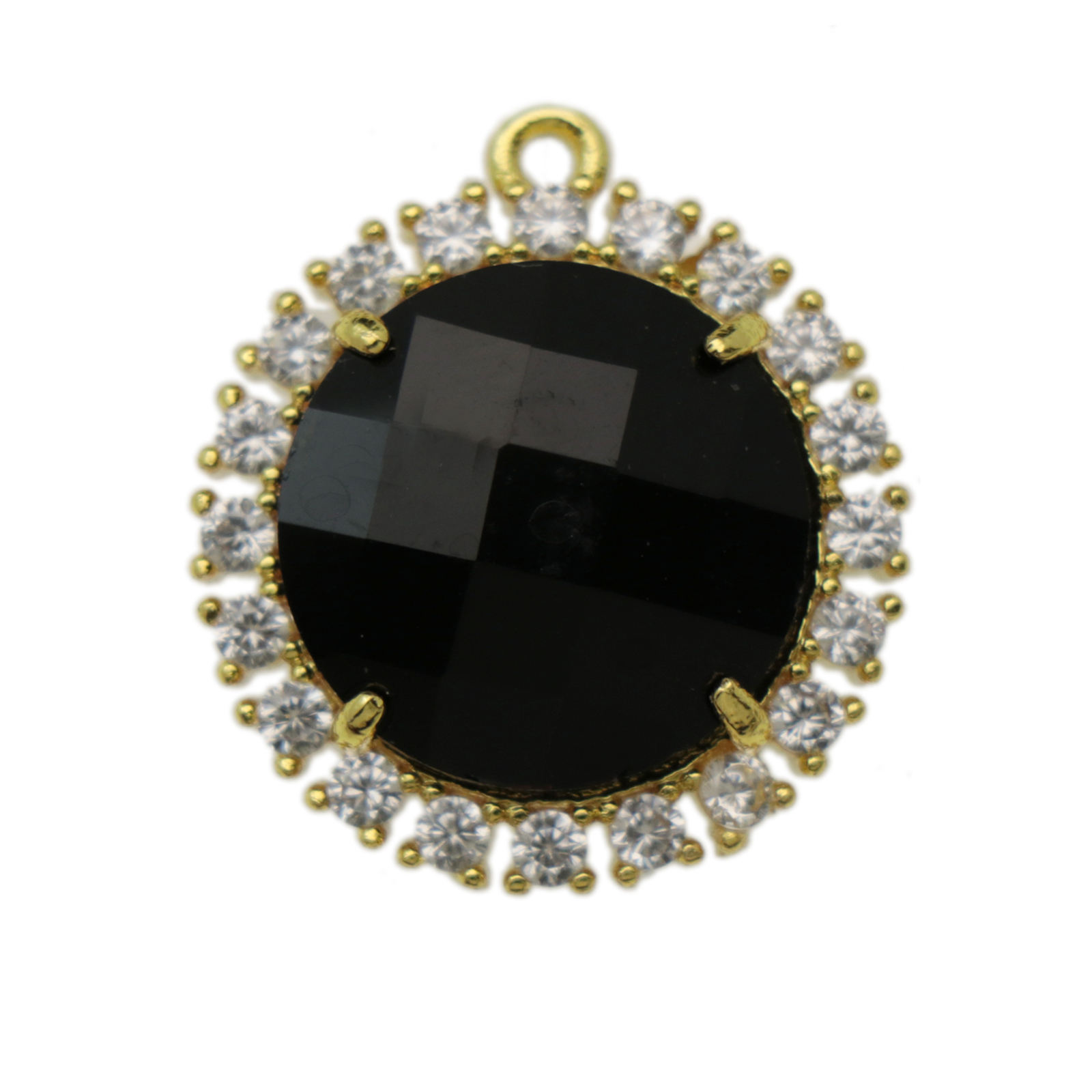 jet chic strass pendent gold plated round 22mm | 1pc