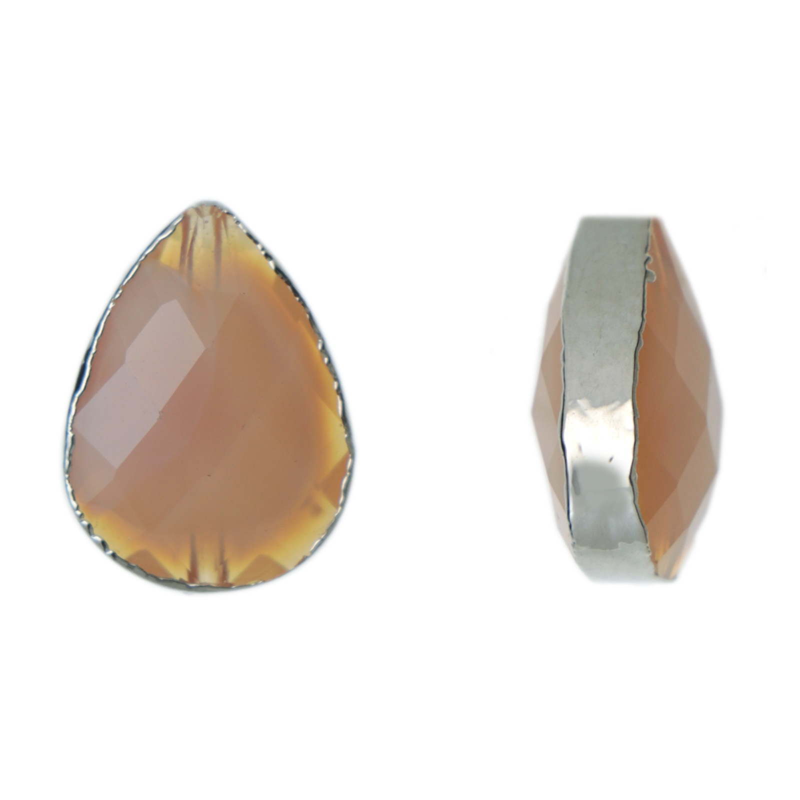 champagne/rhodium silver metal lined bead faceted drop 18x13mm | 1pc