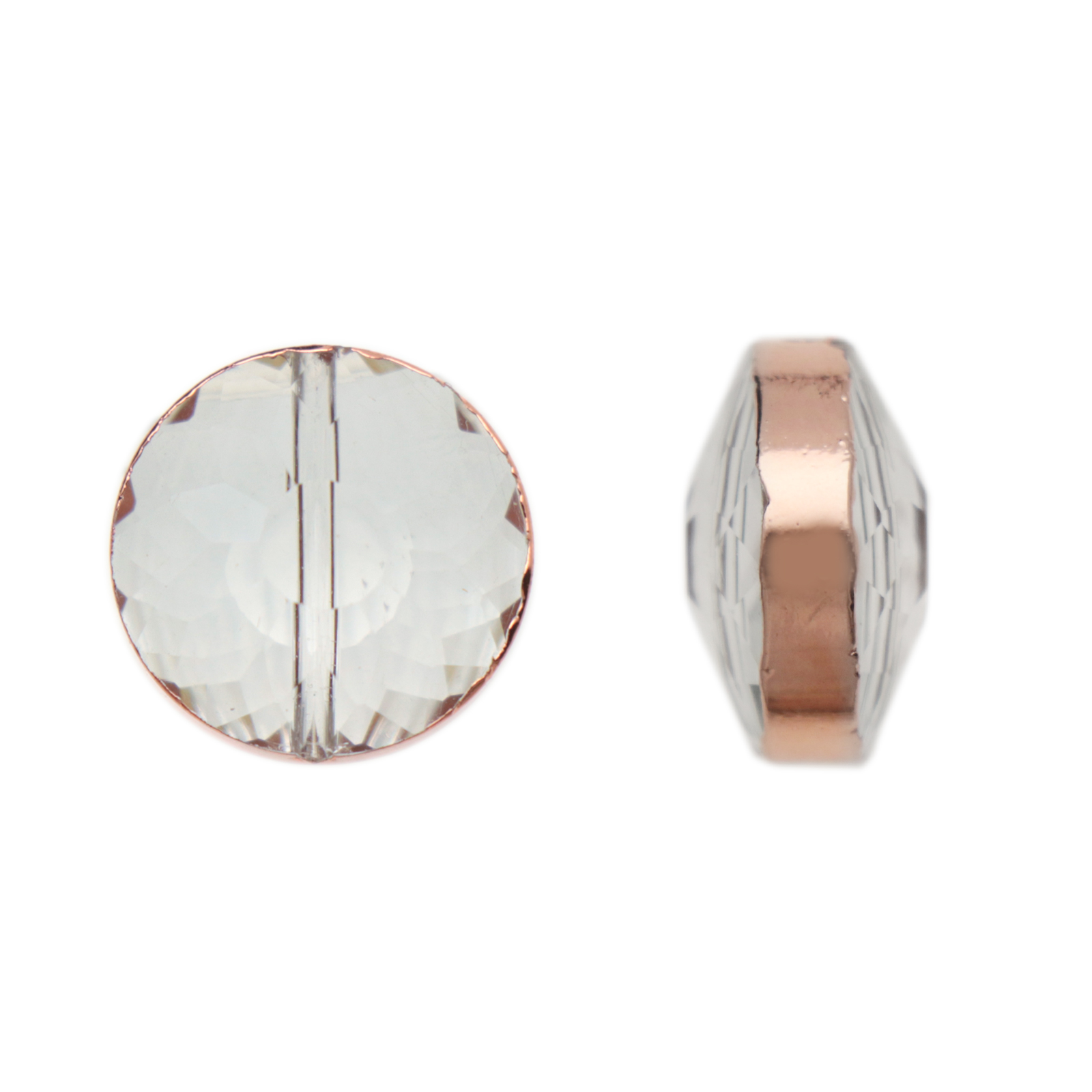 crystal/rose gold metal lined bead faceted coin 14mm | 1pc