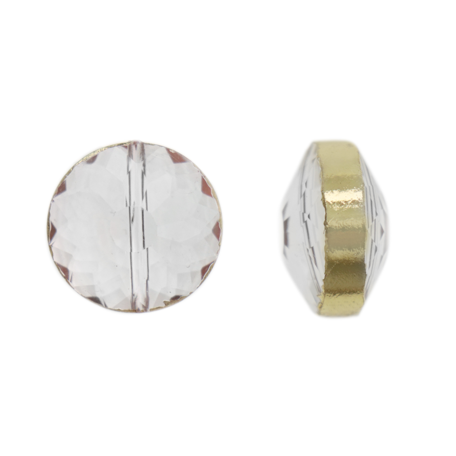 crystal/gold metal lined bead faceted coin 14mm | 1pc