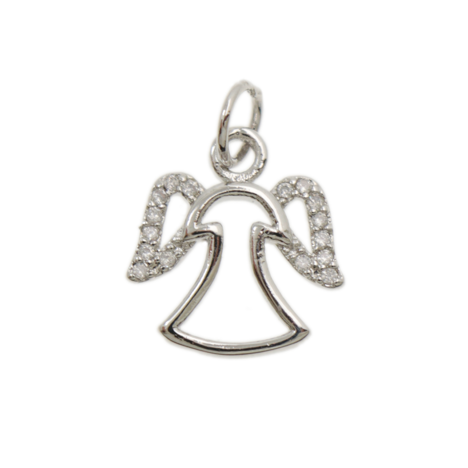 rhodium silver plated metal cz charm - angel 14mm | 1pc