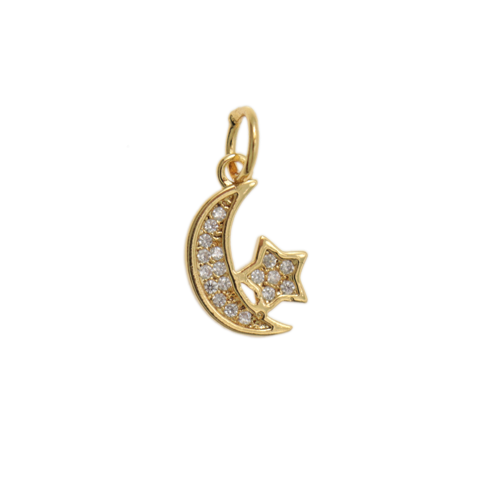 anhänger metal cz vergoldet mond mit stern 12mm | 1st