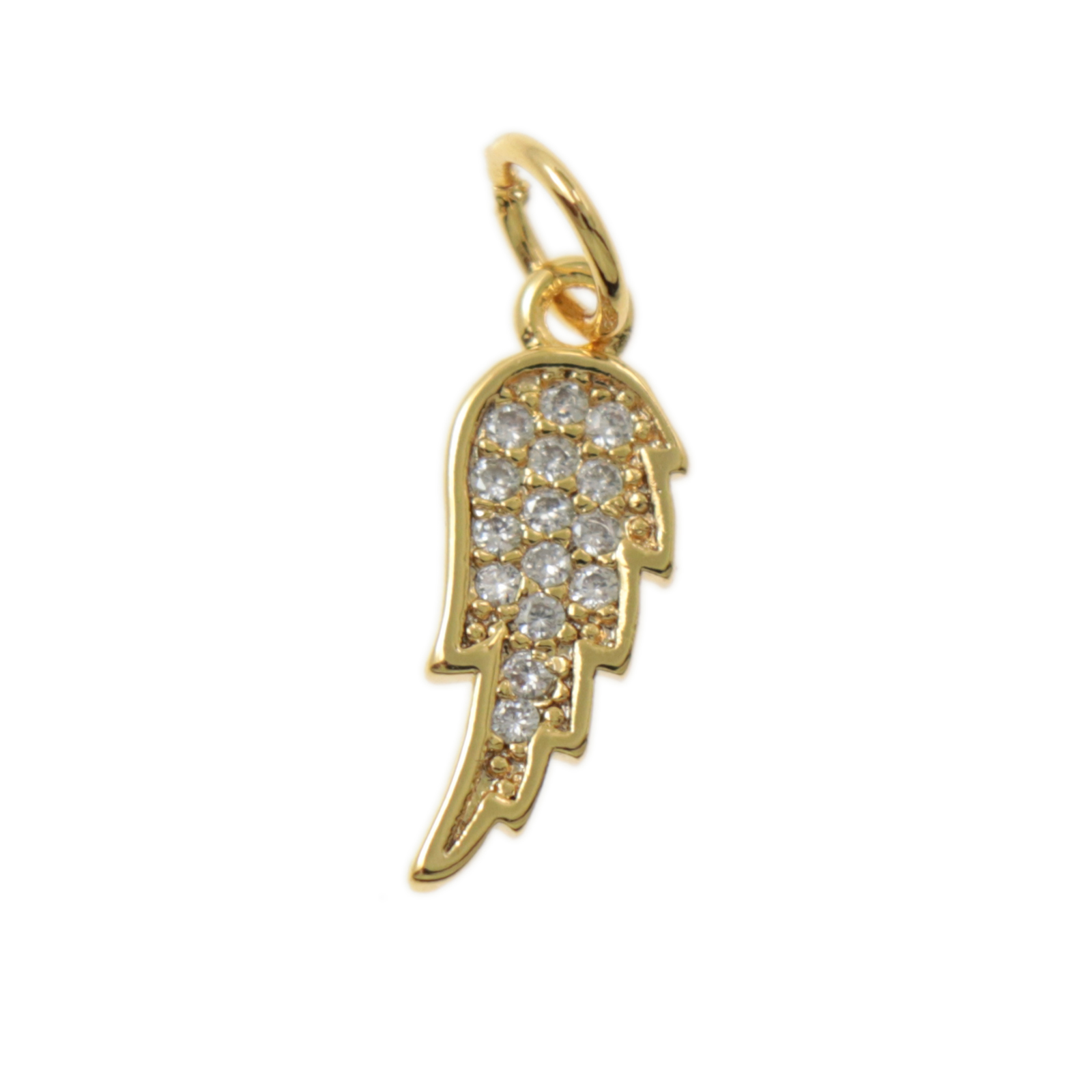 gold plated metal cz charm - angel wing 16mm | 1pc