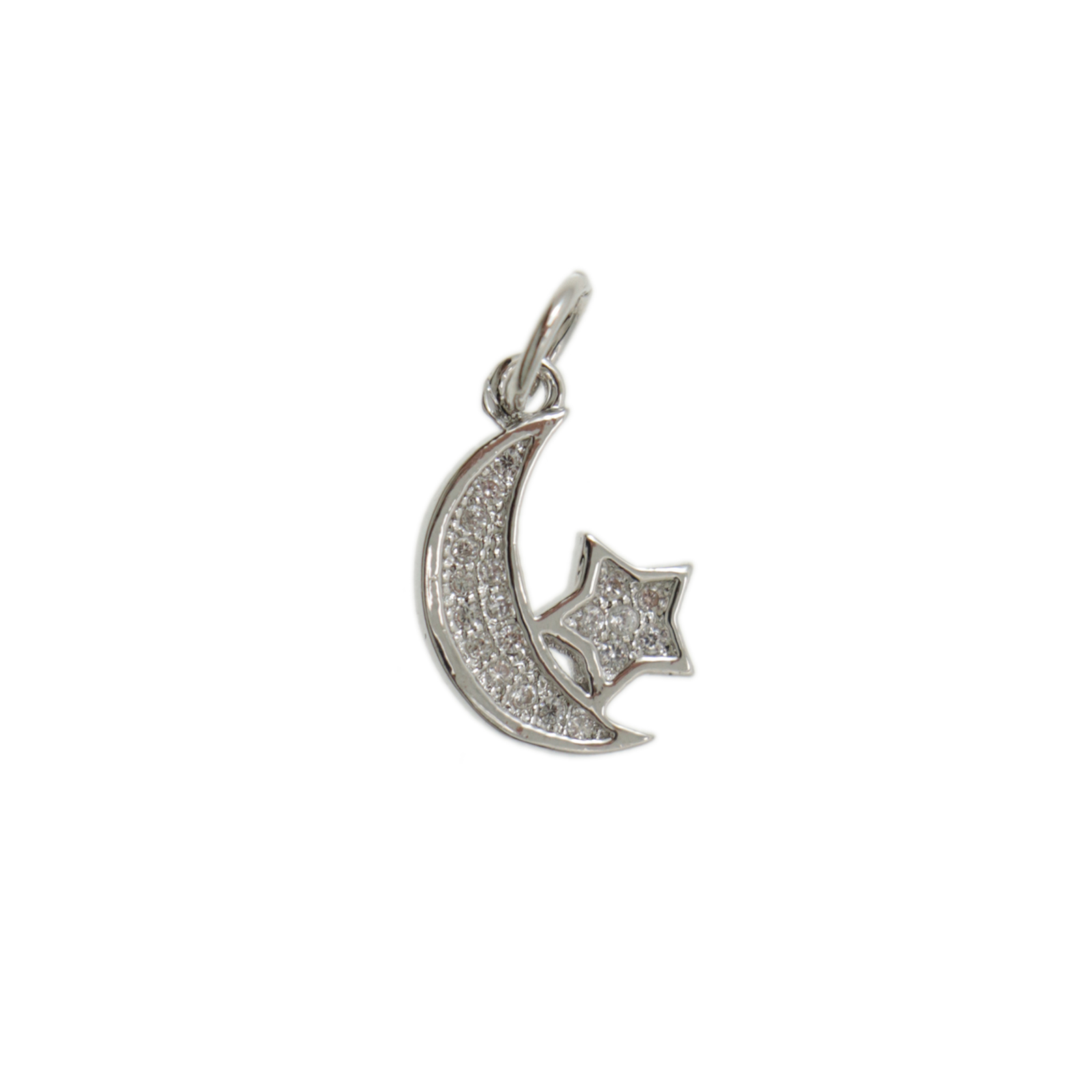 rhodium silver plated metal cz charm - moon 12mm | 1pc