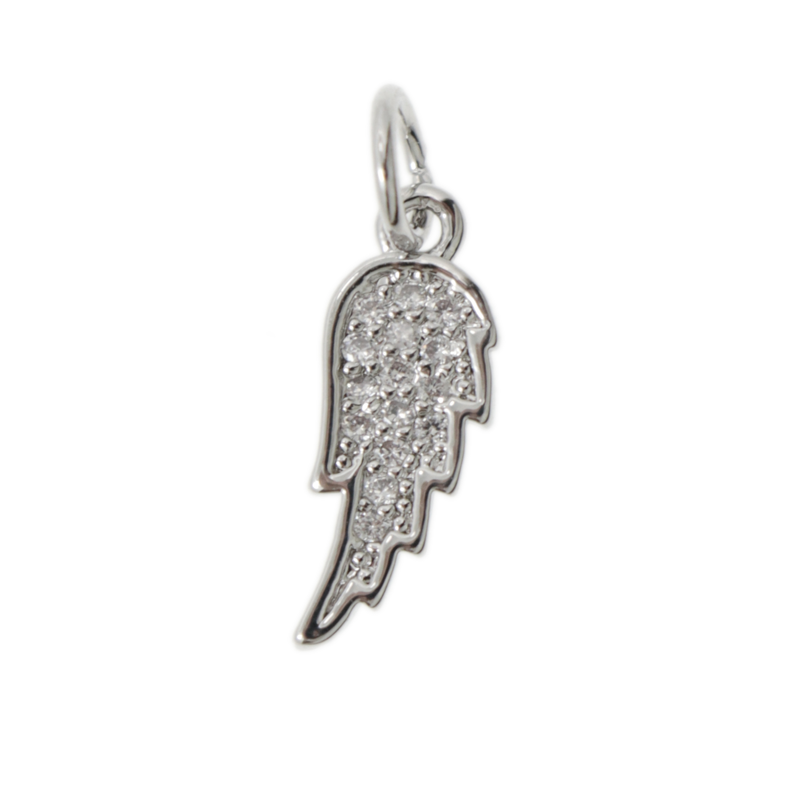 rhodium silver plated metal cz charm - angel wing 16mm | 1pc