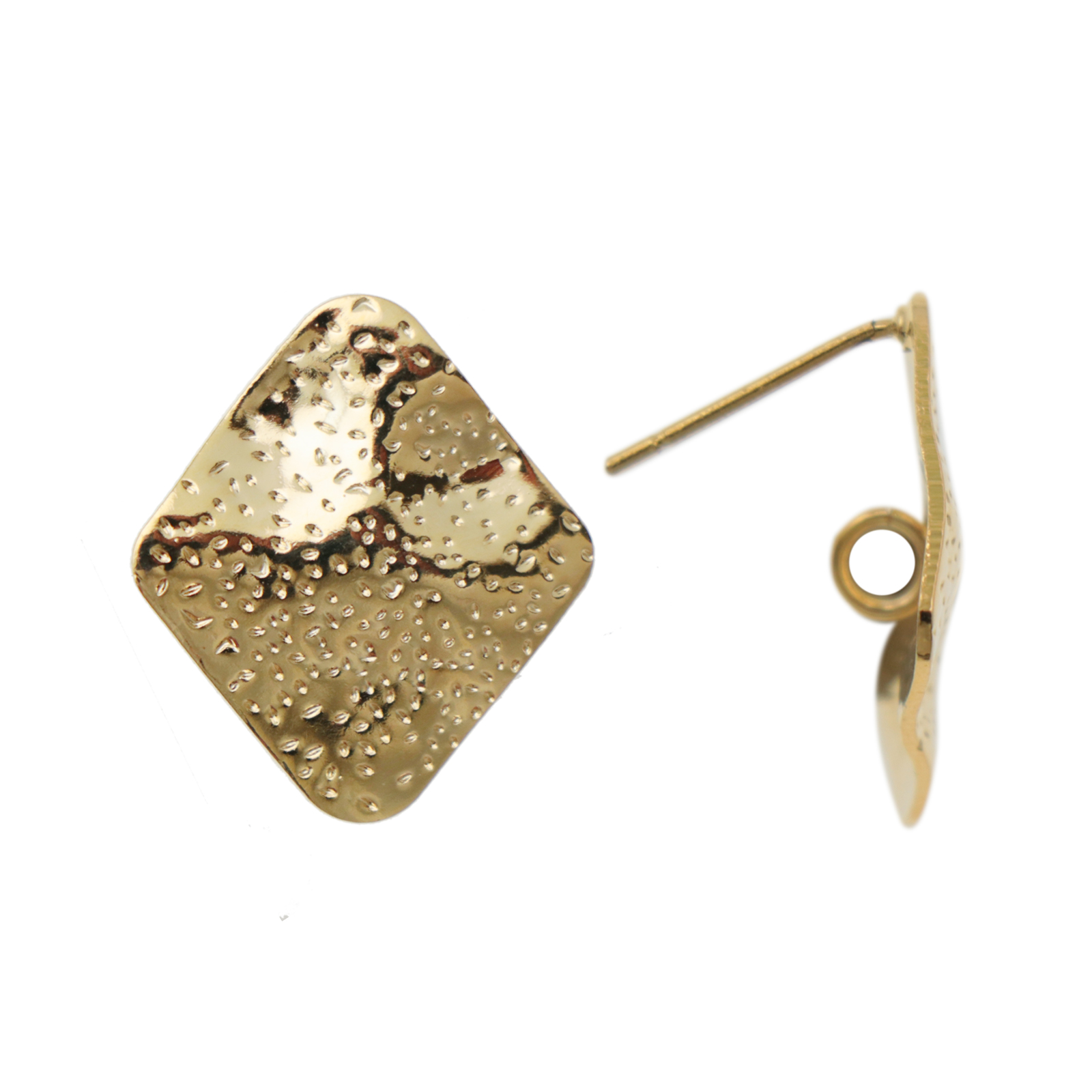 minimal jewelry post earrings gold plated hammered diamond 20x16mm | 2pc