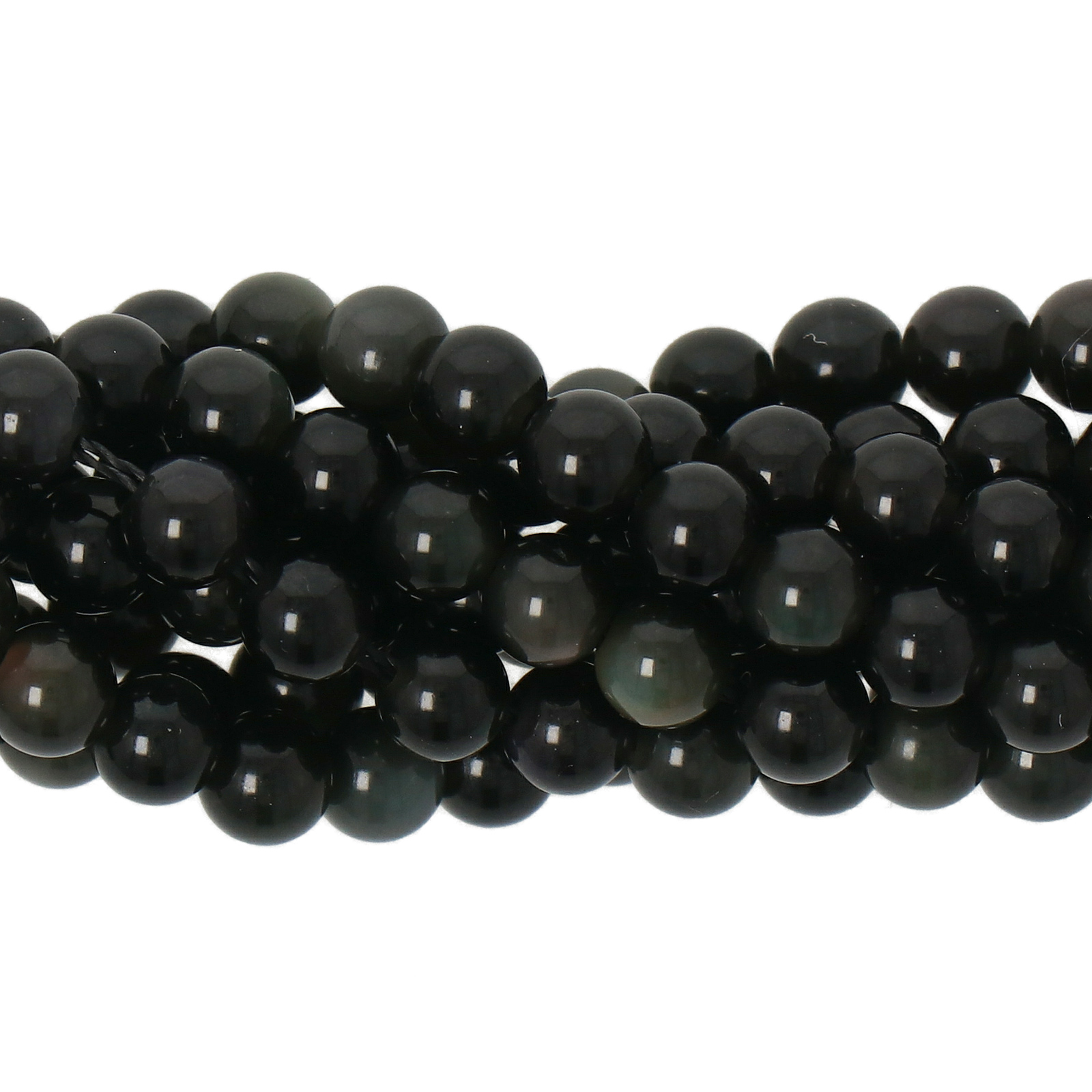 black rainbow obsidian smooth round 4mm | 16-inch strand