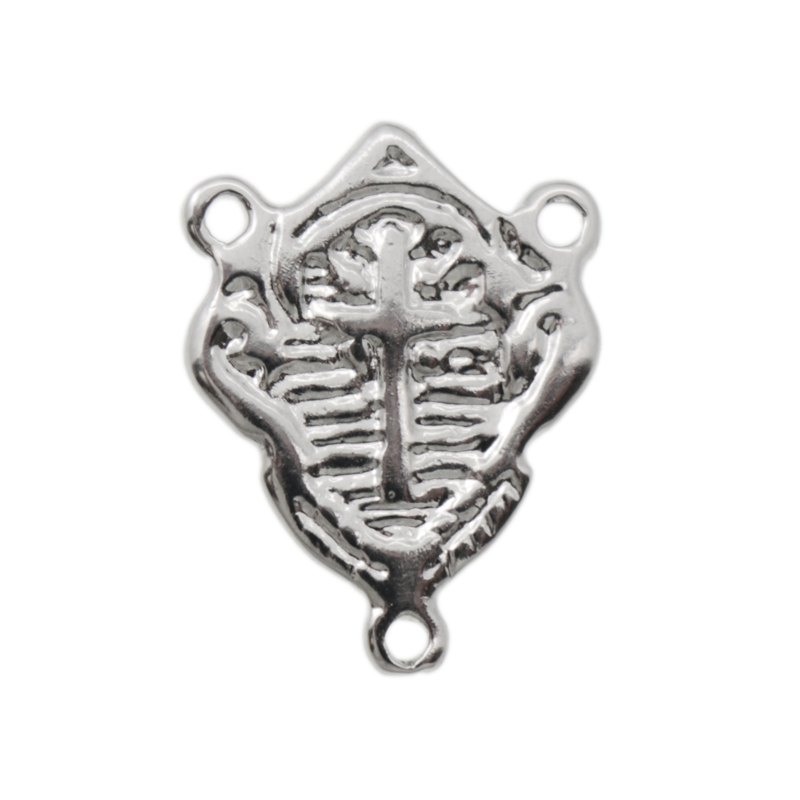 rhodium silver plated rosary link 18x15mm | 2pc