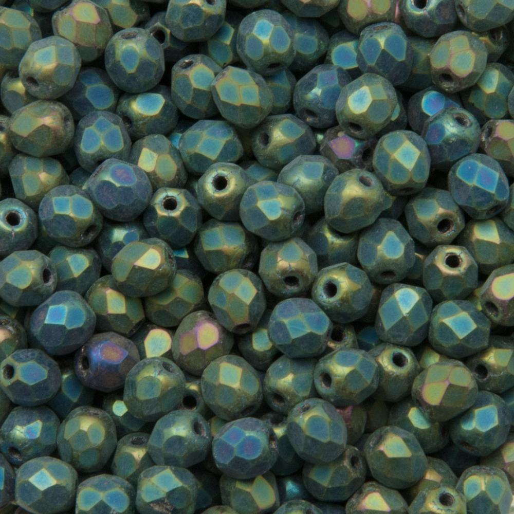 böhmische glasschliffperlen matte iris green 4mm | 50st