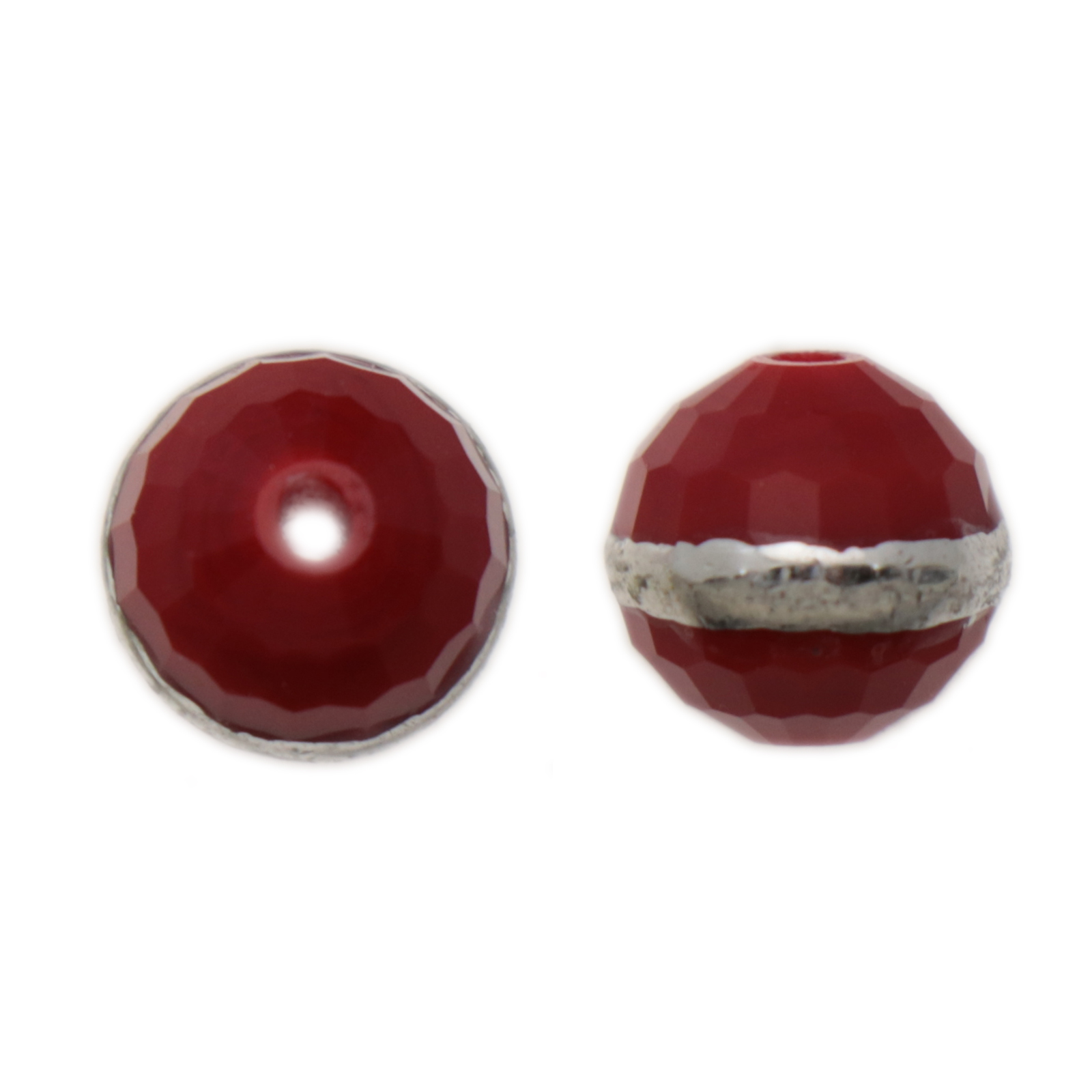 metal lined perlen rot/rhodium silberfarben facettiertes runde 8mm | 10st