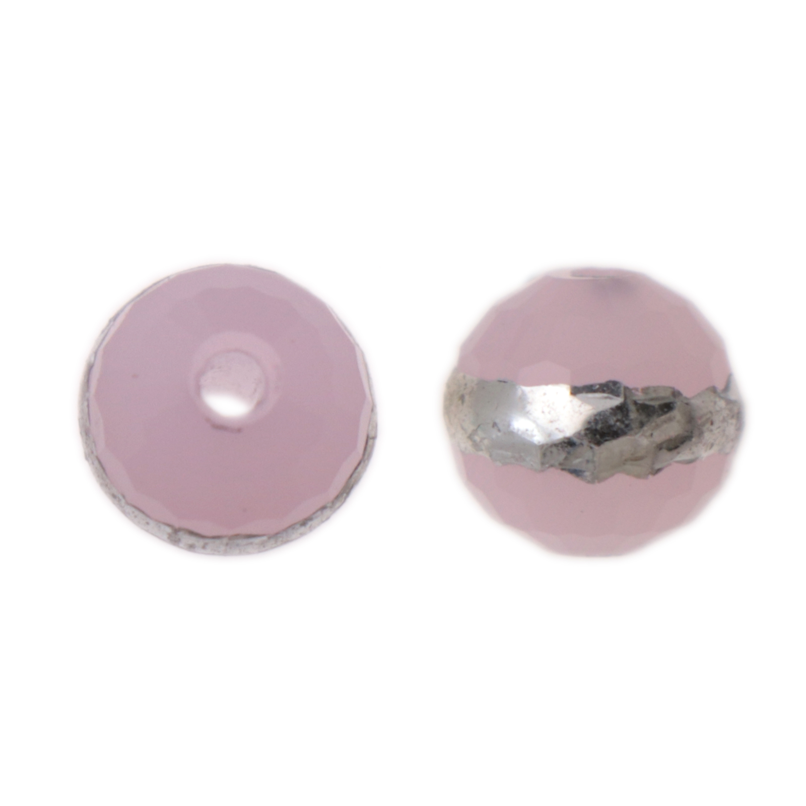 pink/rhodium silver metal lined bead faceted round 8mm | 10pc