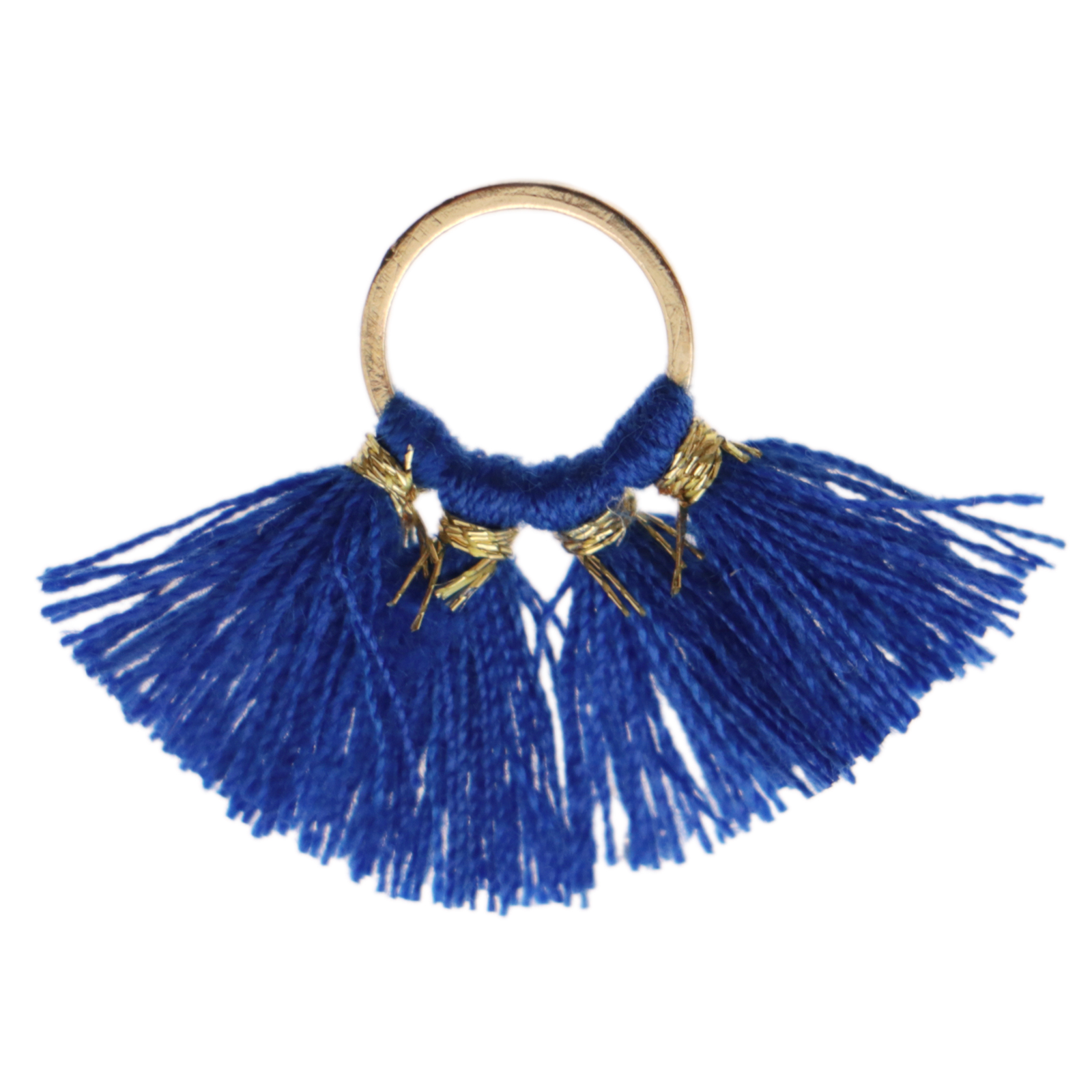 cotton tassel pendant - gold circle/blue 24x18mm | 1pc
