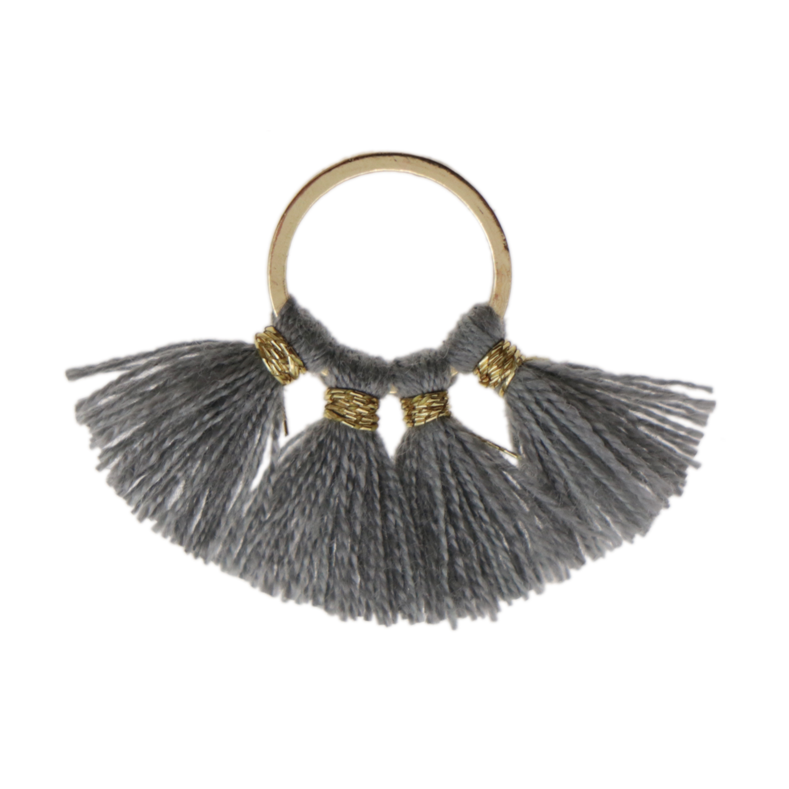 cotton tassel pendant - gold circle/grey 24x18mm | 1pc