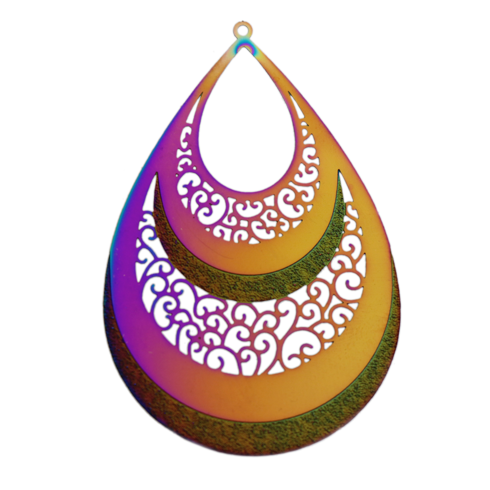 iris stainless steel laser cut filigree - drop 54x38mm | 1pc