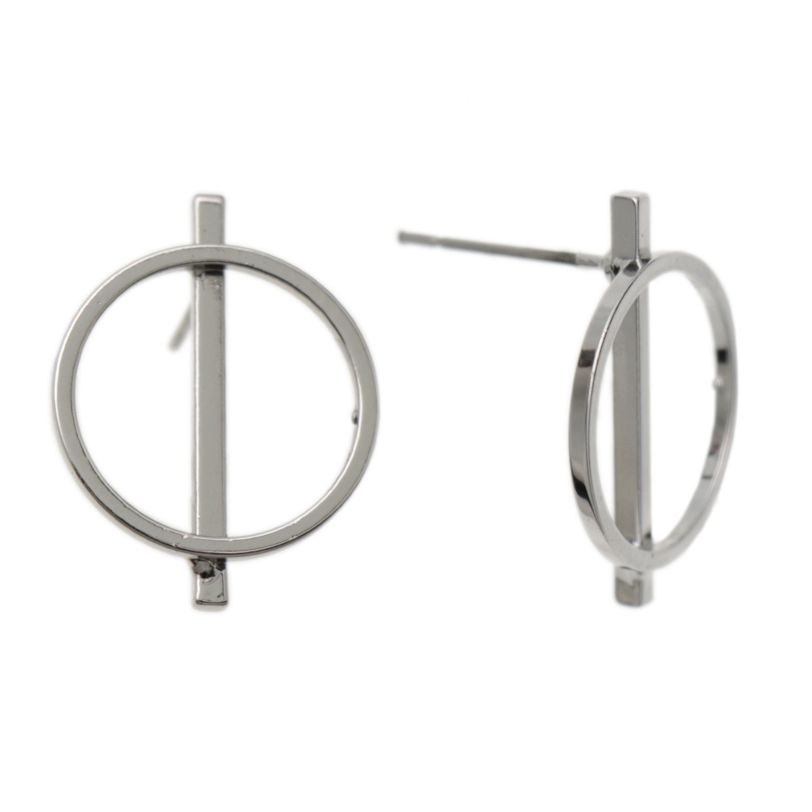 minimal jewelry post earrings rhodium silver plated circle 20x15mm | 2pc