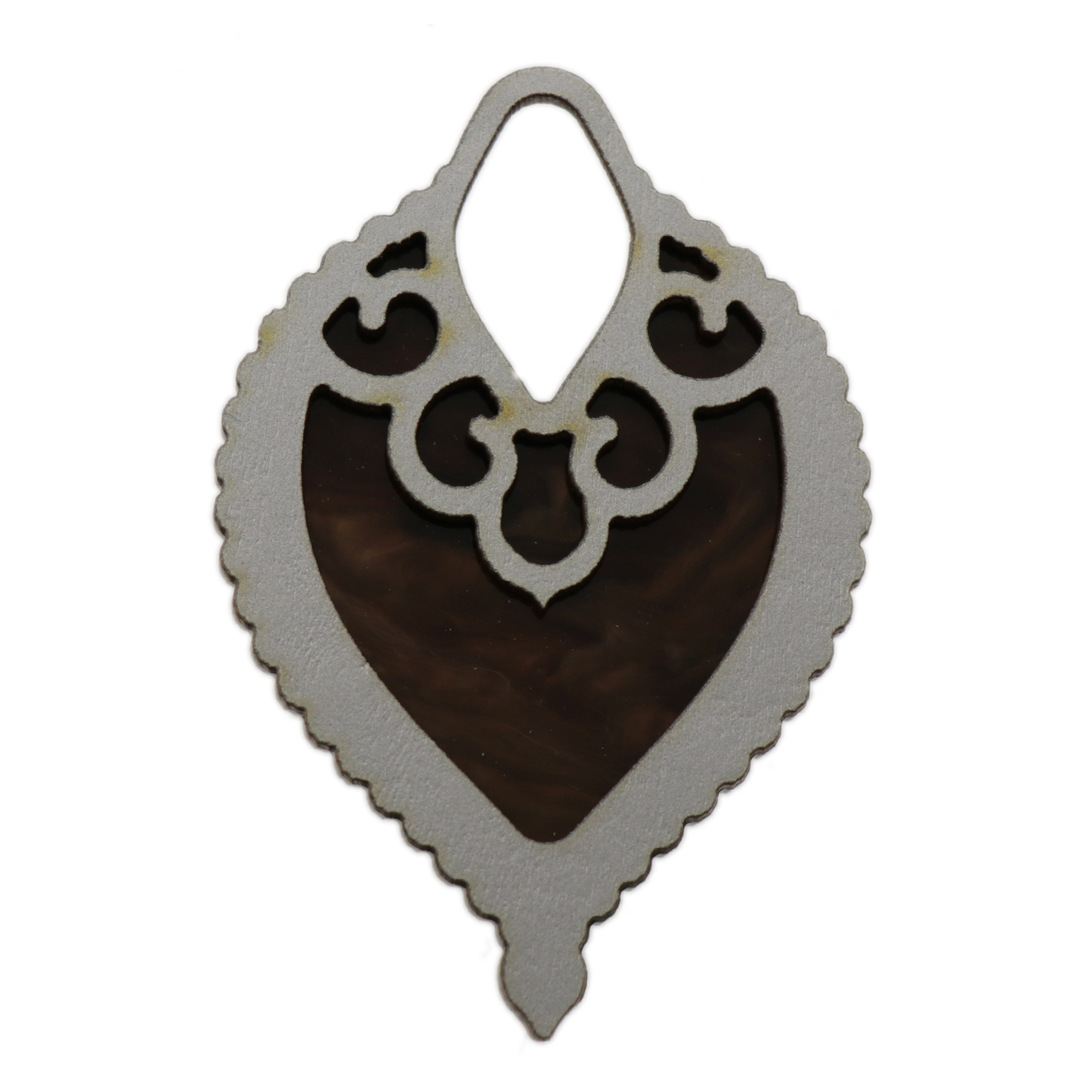 plexiwood pendant - marbled brown marquise 65x43mm | 1pc