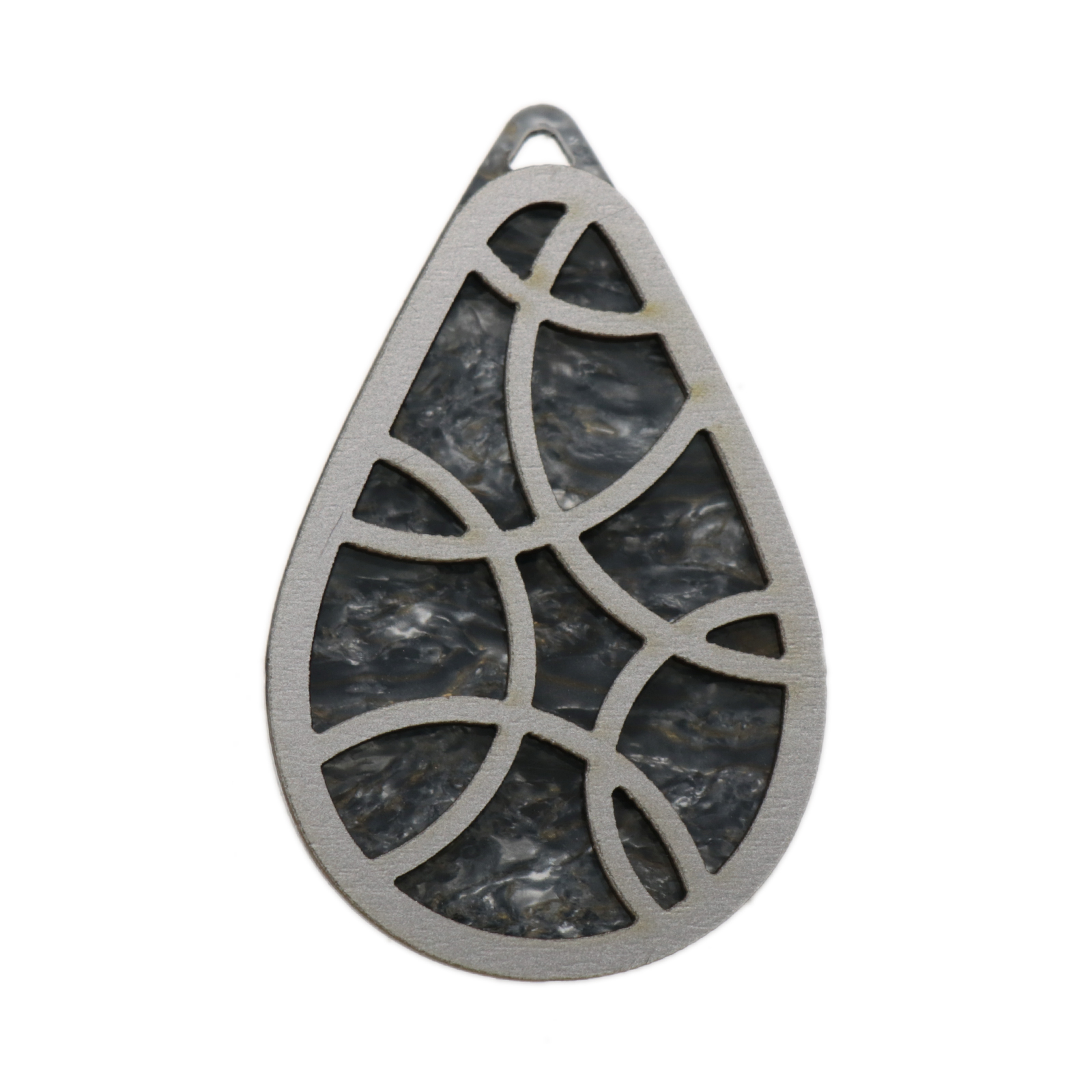plexiwood pendant - mosaic silver drop 60x36mm | 1pc