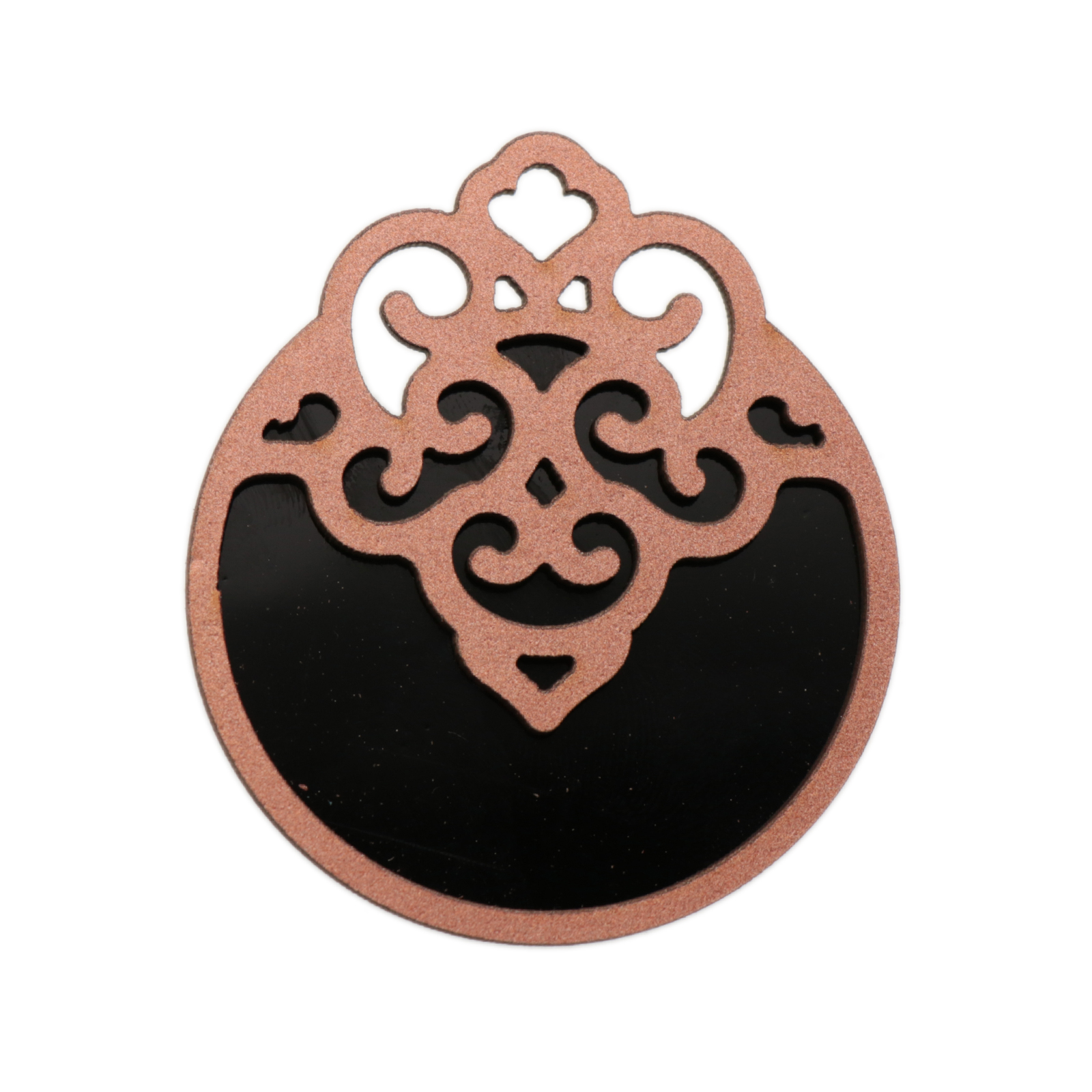 plexiwood pendant - rose gold black round 54x44mm | 1pc