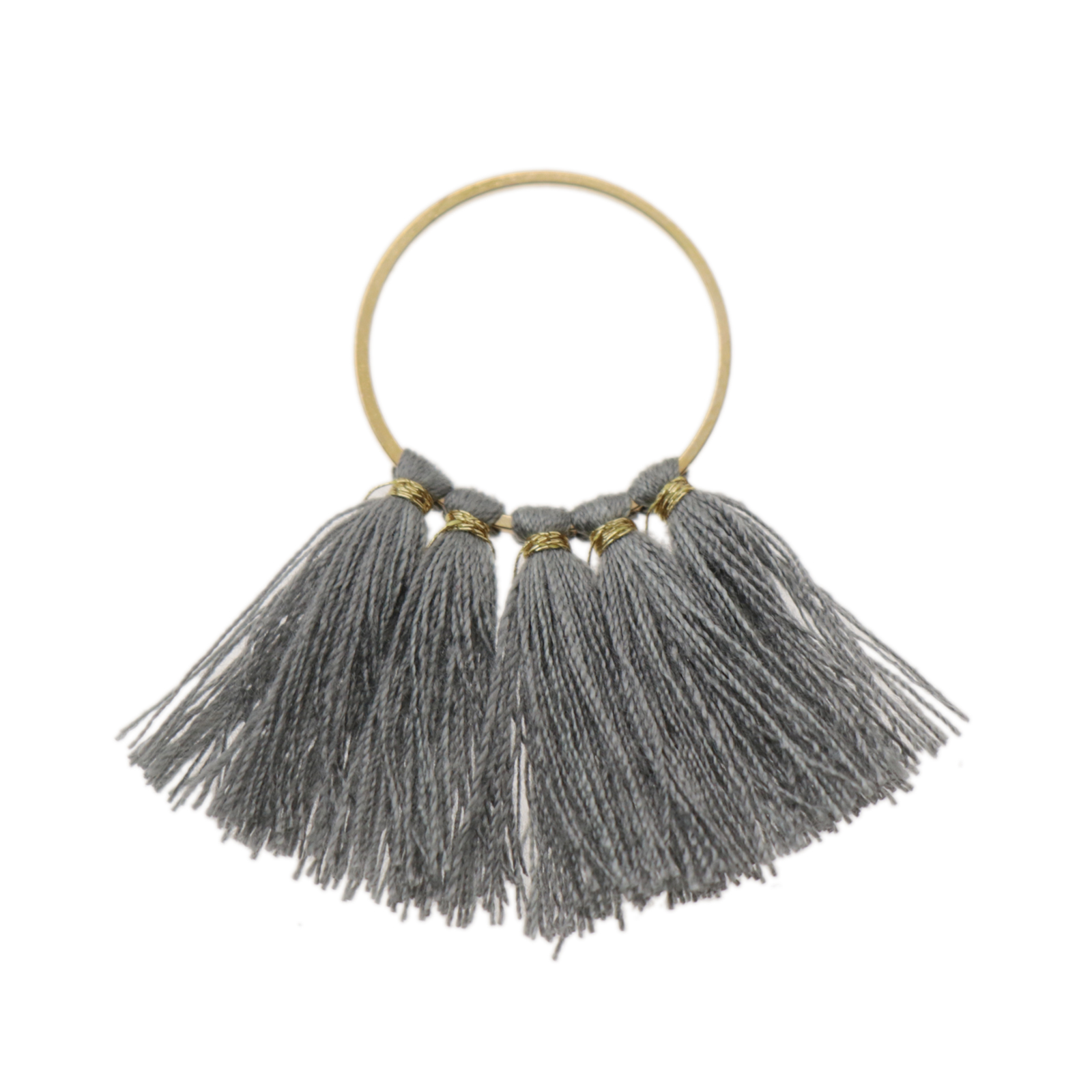 cotton tassel pendant - gold circle/grey 50x40mm | 1pc