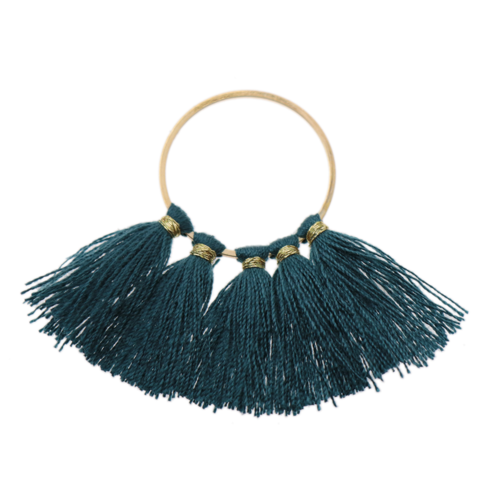 cotton tassel pendant - gold circle/petrol 50x40mm | 1pc