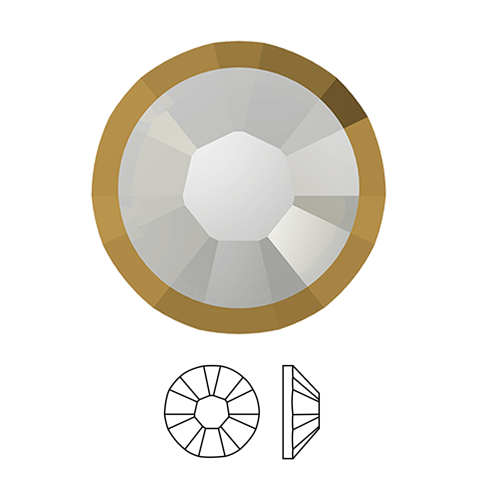 rimmed flatback no hotfix (2088/i) white opal/dorado ss34 (7,07-7,27mm) | 4pc