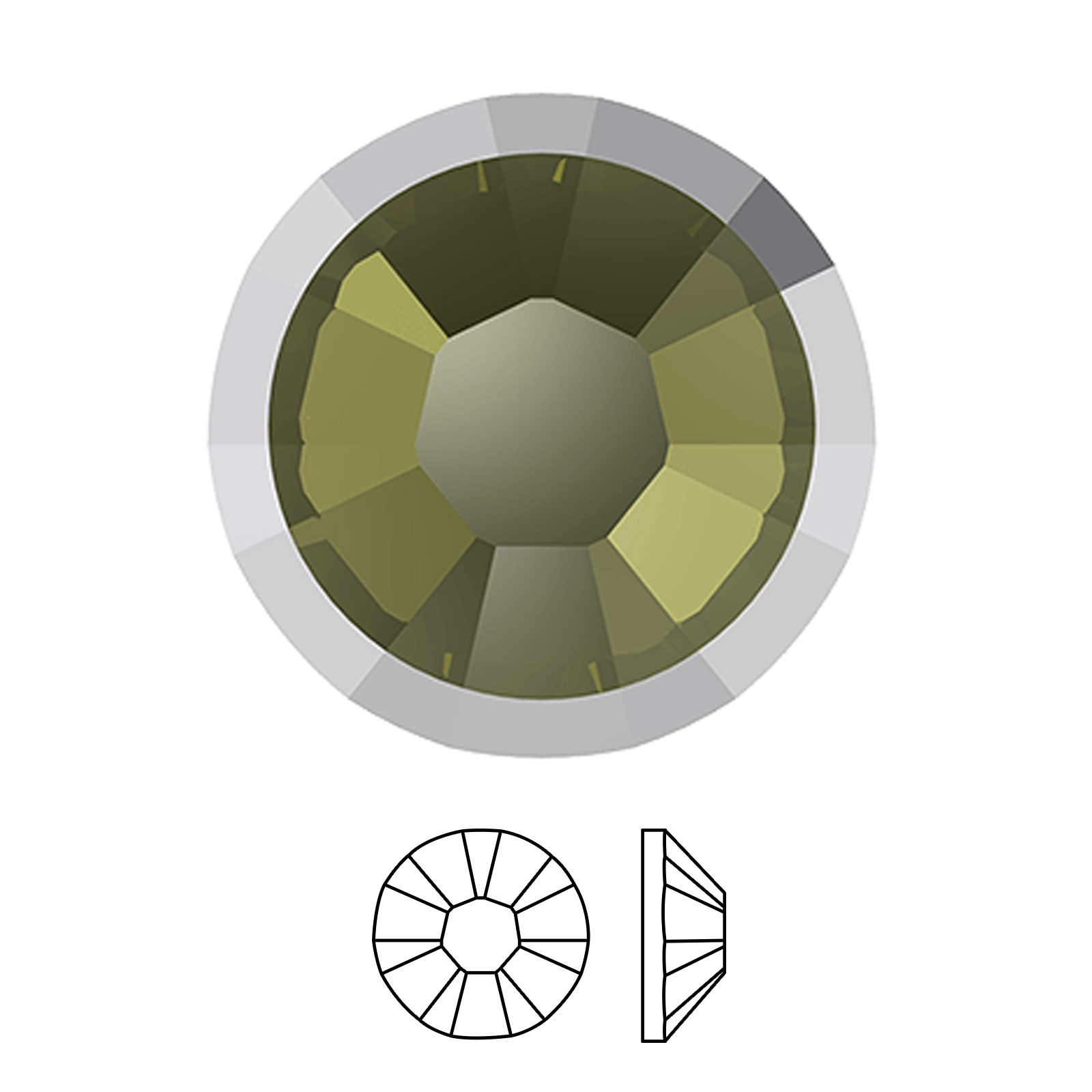 rimmed flatback no hotfix (2088/i) khaki/light chrome ss34 (7,07-7,27mm) | 4pc
