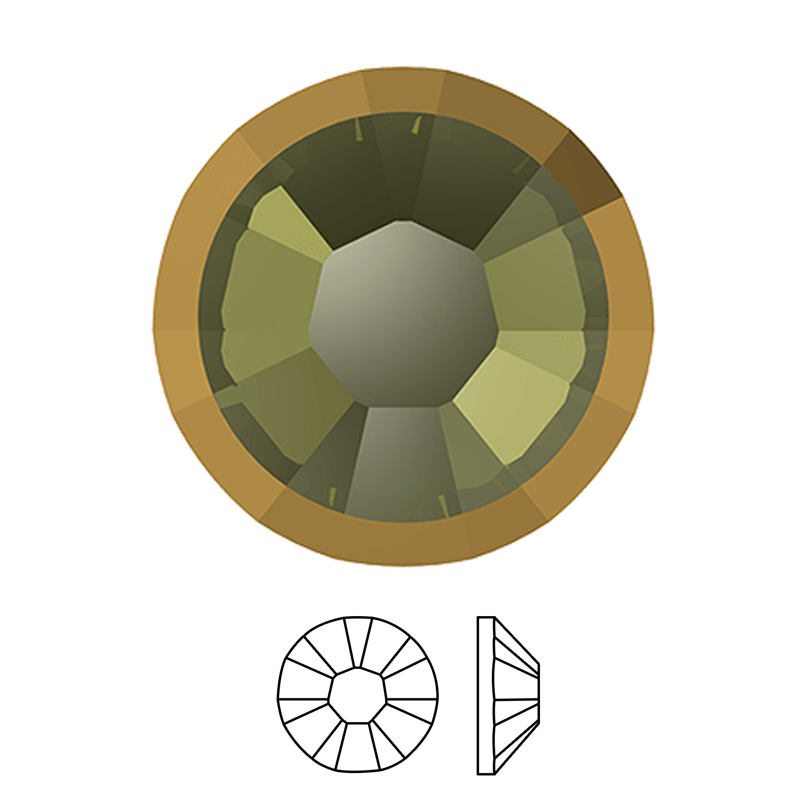 rimmed flatback no hotfix (2088/i) khaki/dorado ss34 (7,07-7,27mm) | 4pc