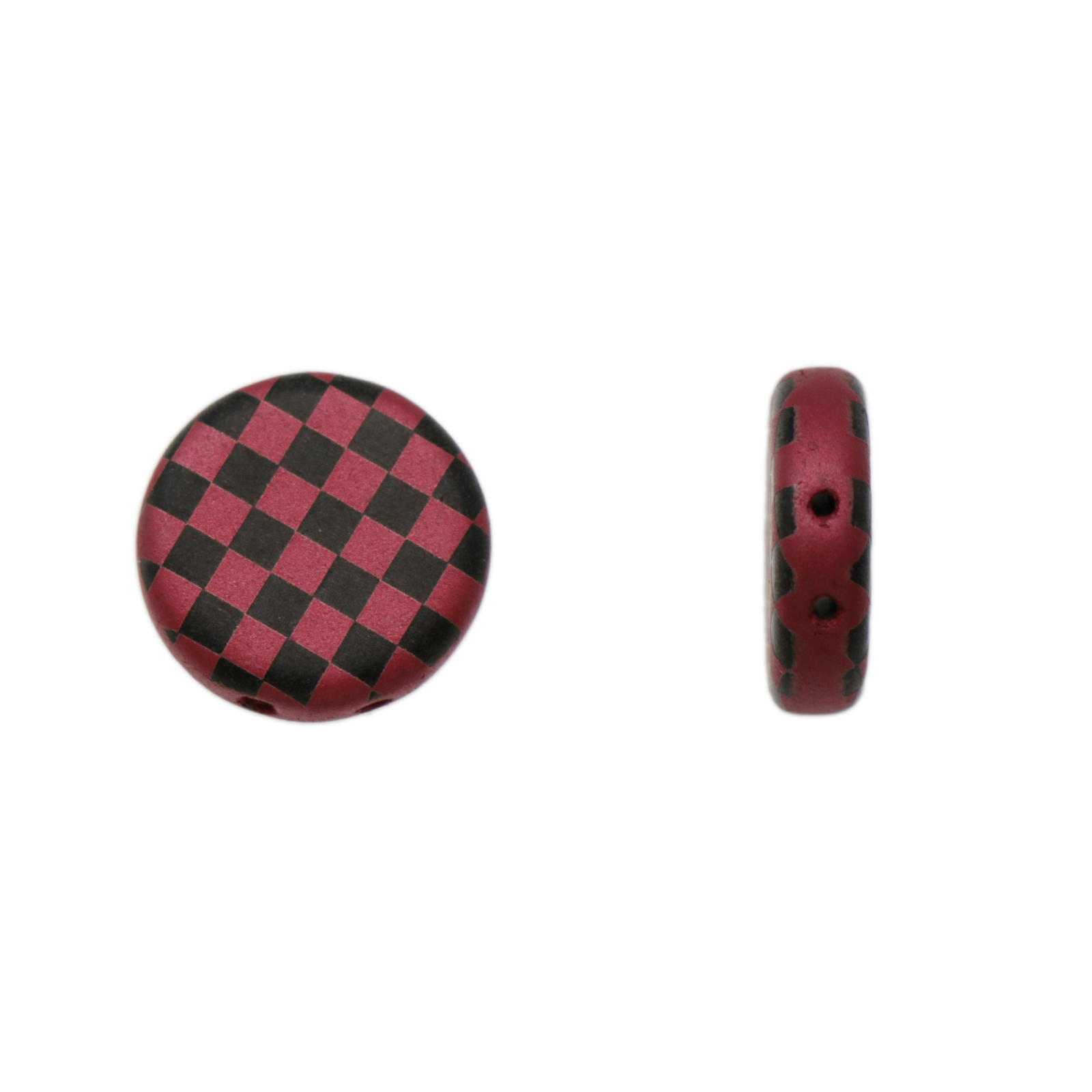 scheiben glasperlen 2 löcher red laser checkered 14mm | 4st