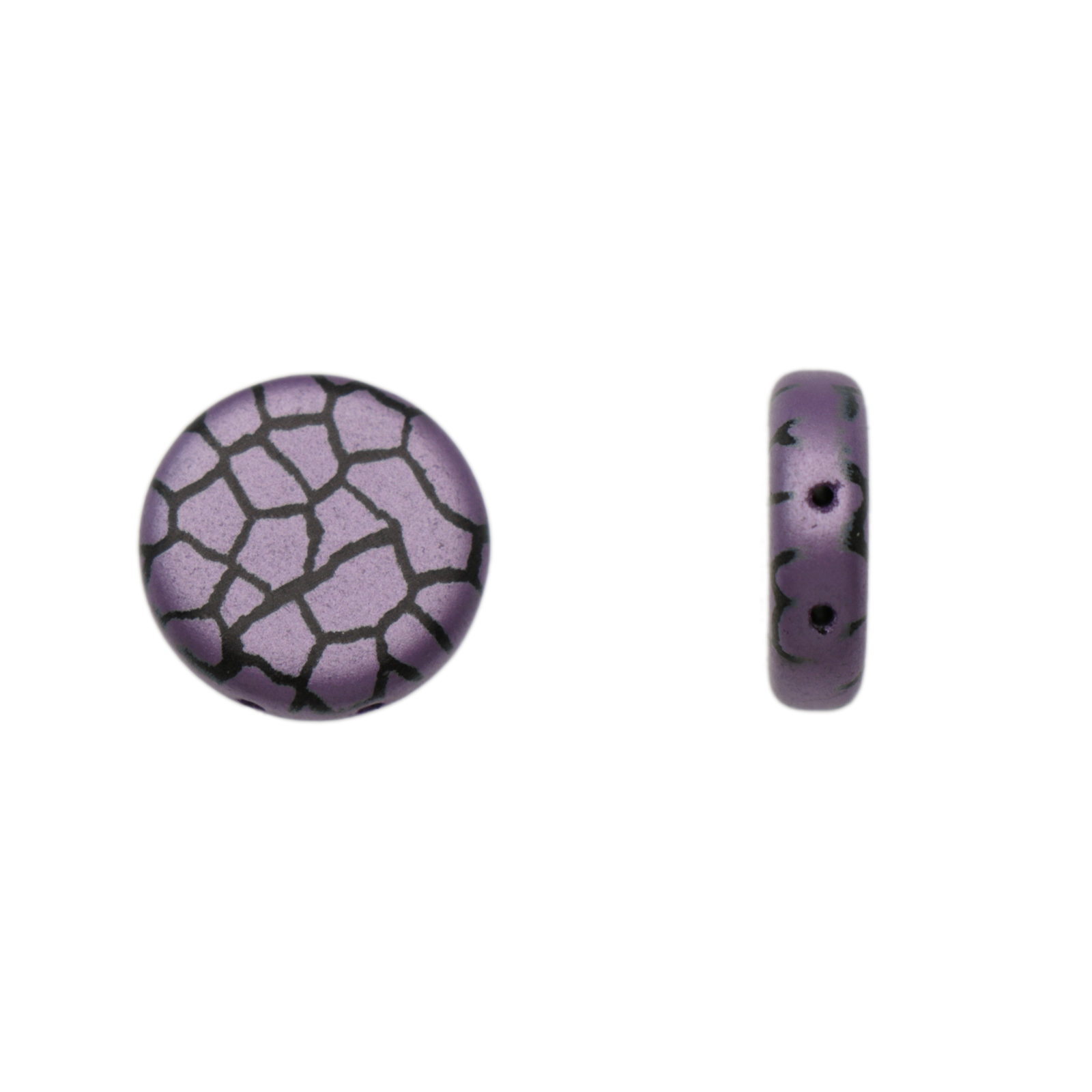 2 hole coin glass beads violet laser cracked 14mm | 4pc