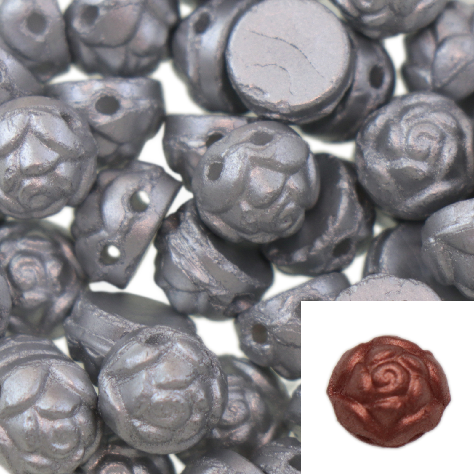 rosetta cabochon 2 hole metallic velvet silver 6mm | 5gr